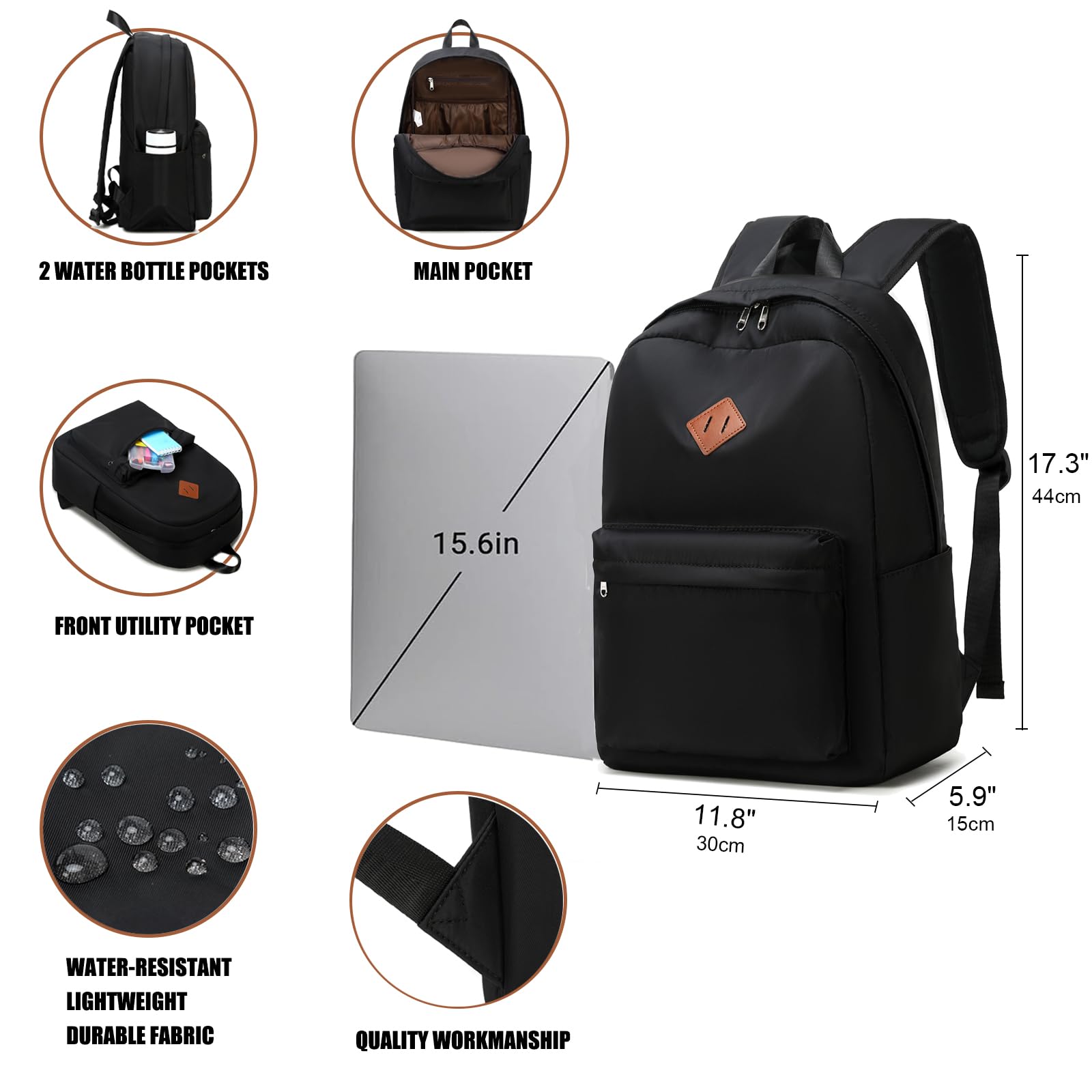 Octsky Waterproof Lightweight 17 Inch School Backpack for Elementary & Middle School Students - Durable Laptop Bookbag for Teens - Perfect for School, Travel & Daily Use - Black