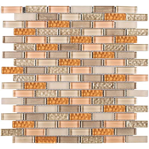 Honey Beige Mini Brick Mix Glass Mosaic Wall Tile - 10 Sheets/Case - Waterproof Backsplash for Bathroom, Kitchen, Shower & Pool Areas - DIY Home Decor & Commercial Spaces