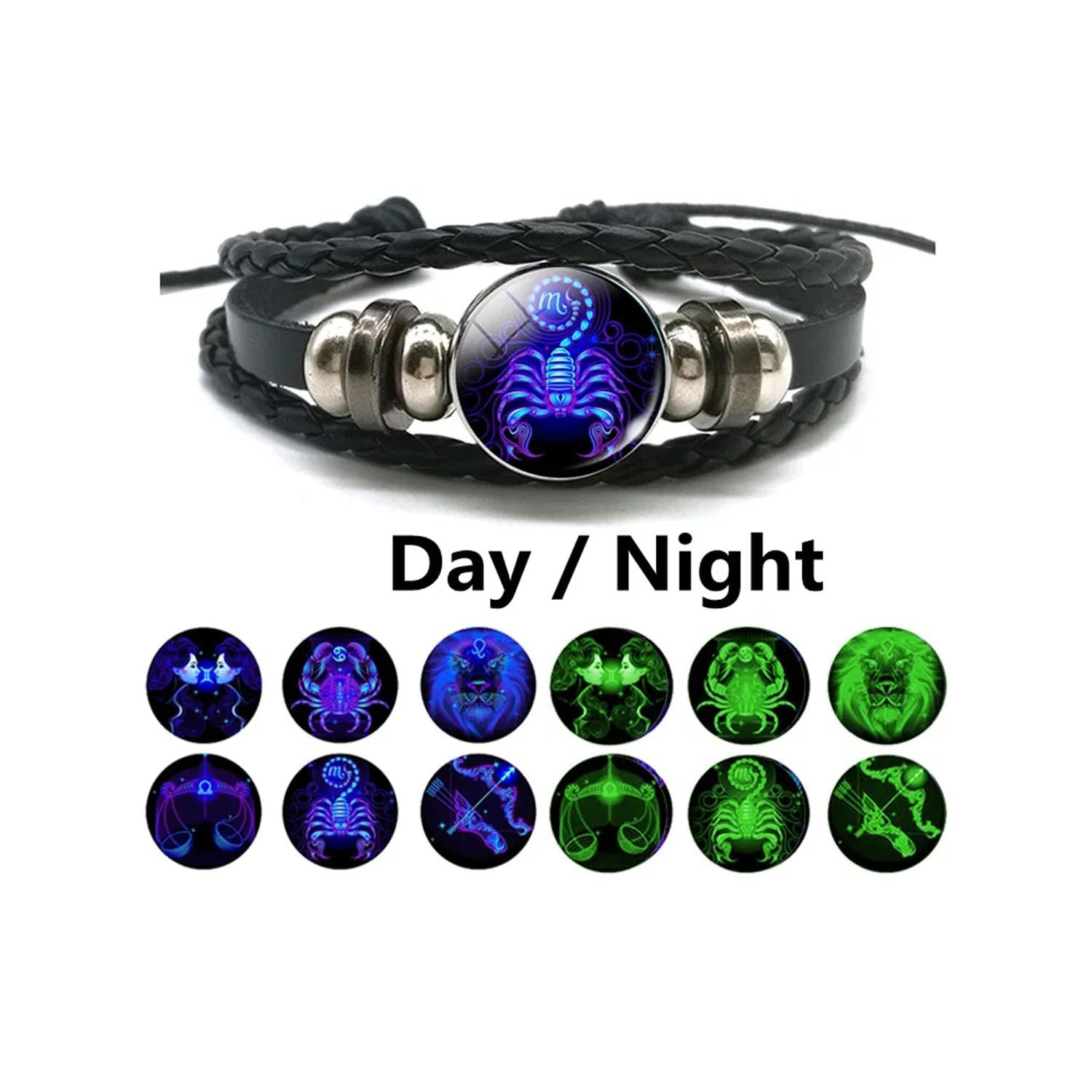 Gleyms Zodiac Charm Bracelet - 12 Constellation Luminous Adjustable Bracelet for Women & Men, Perfect Birthday Jewelry Gift for Astrology Lovers - Ideal for Daily Wear, Parties & Special Occasions