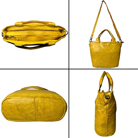 Premium Genuine Leather Tote Bag for Women - Fashionable Yellow Handbag - Perfect for Work, Travel & Everyday Use