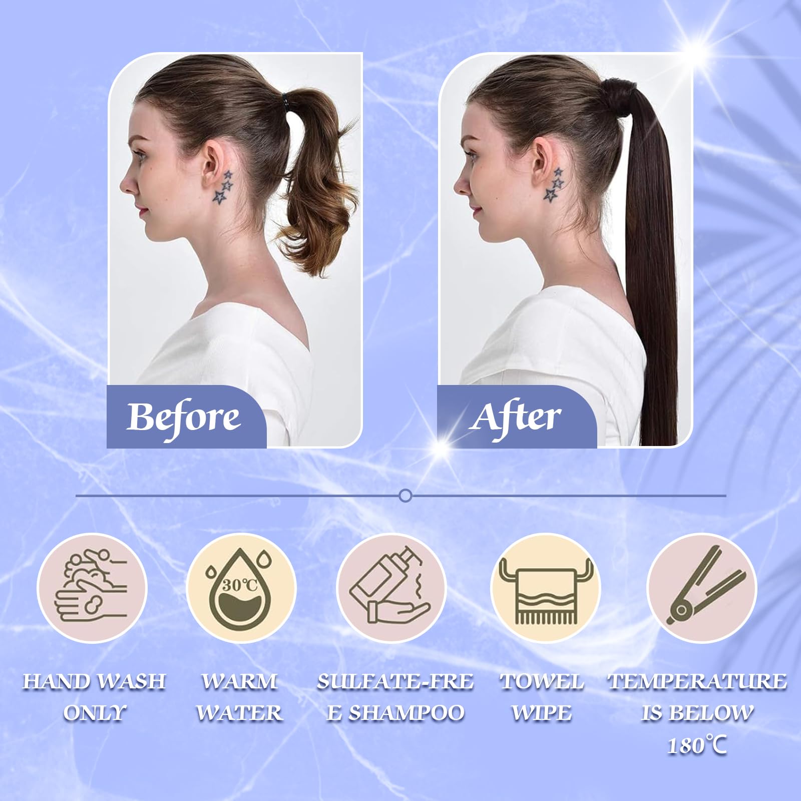 Full Shine 22 Inch Human Hair Ponytail Clip Ins - Medium Brown with Honey Blonde Highlights | 80g Real Human Hair Extensions for Women | Perfect for Parties, Weddings & Daily Styling