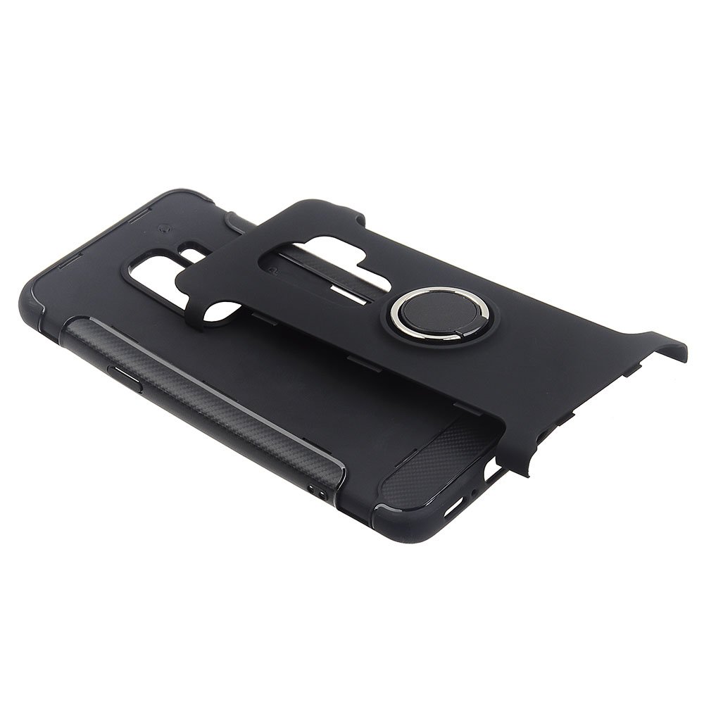 Shockproof Carbon Fiber TPU Case for Samsung Galaxy S9 Plus with Ring Stand - Slim Protective Phone Cover for Galaxy S9+ (Black) | Perfect for Work, Travel & Everyday Use