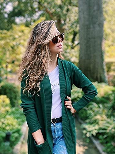 SUEANI Women's Open Front Long Sleeve Knit Cardigan with Pockets - Soft Casual Sweater for Fall & Winter, Perfect for Office, Lounge & Coffee Dates