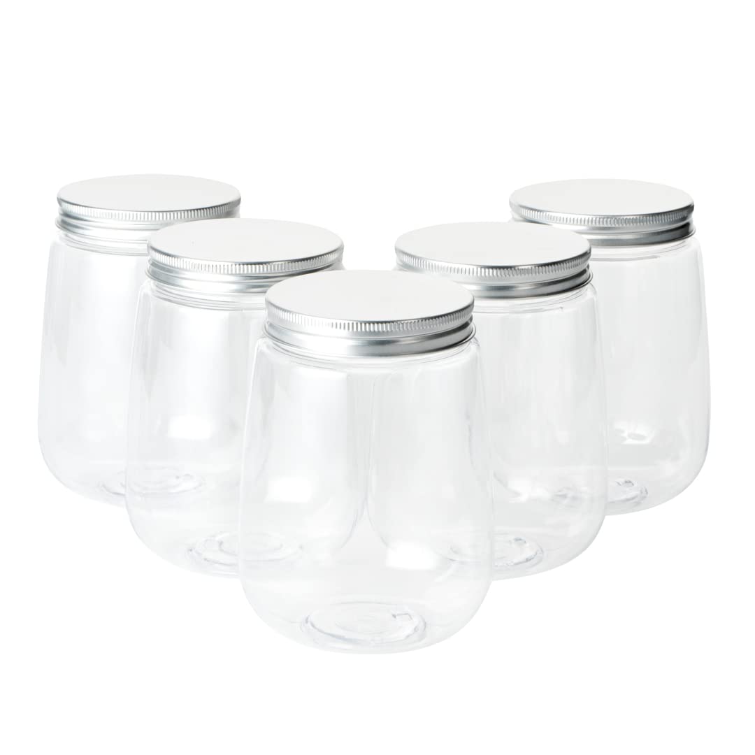 Restaurantware Bottle Tek 17oz Juice Bottles - 100 Pack Clear Empty Plastic Bottles with Aluminum Lids | Disposable Containers for Juicing, Tea, Smoothies, Cocktails & Beverage Storage | Perfect for Restaurants, Cafes & Home Use