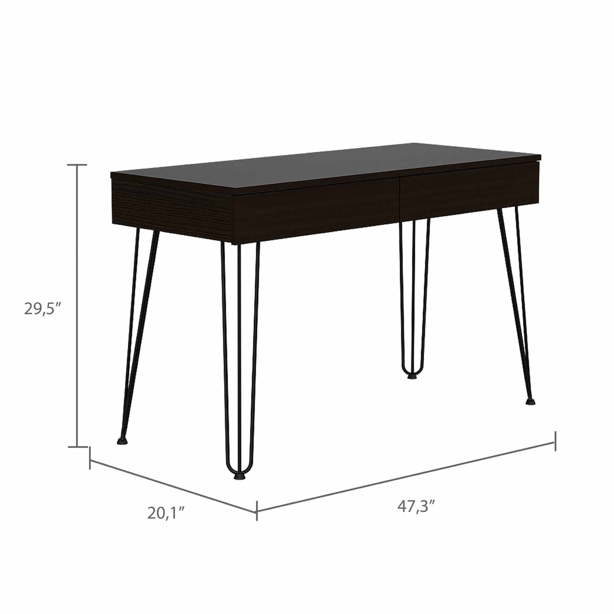 Modern Black Oakland Writing Desk with 2 Drawers & Hairpin Legs - Compact Home Office Desk for Small Spaces, Study or Bedroom Workspace