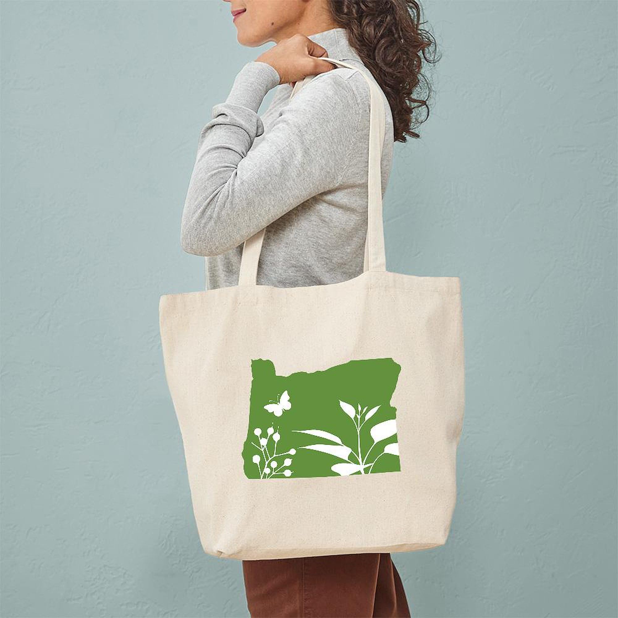 Eco-Friendly Green Oregon Tote Bag - Natural Canvas Reusable Shopping Bag for Groceries, Beach & Everyday Use