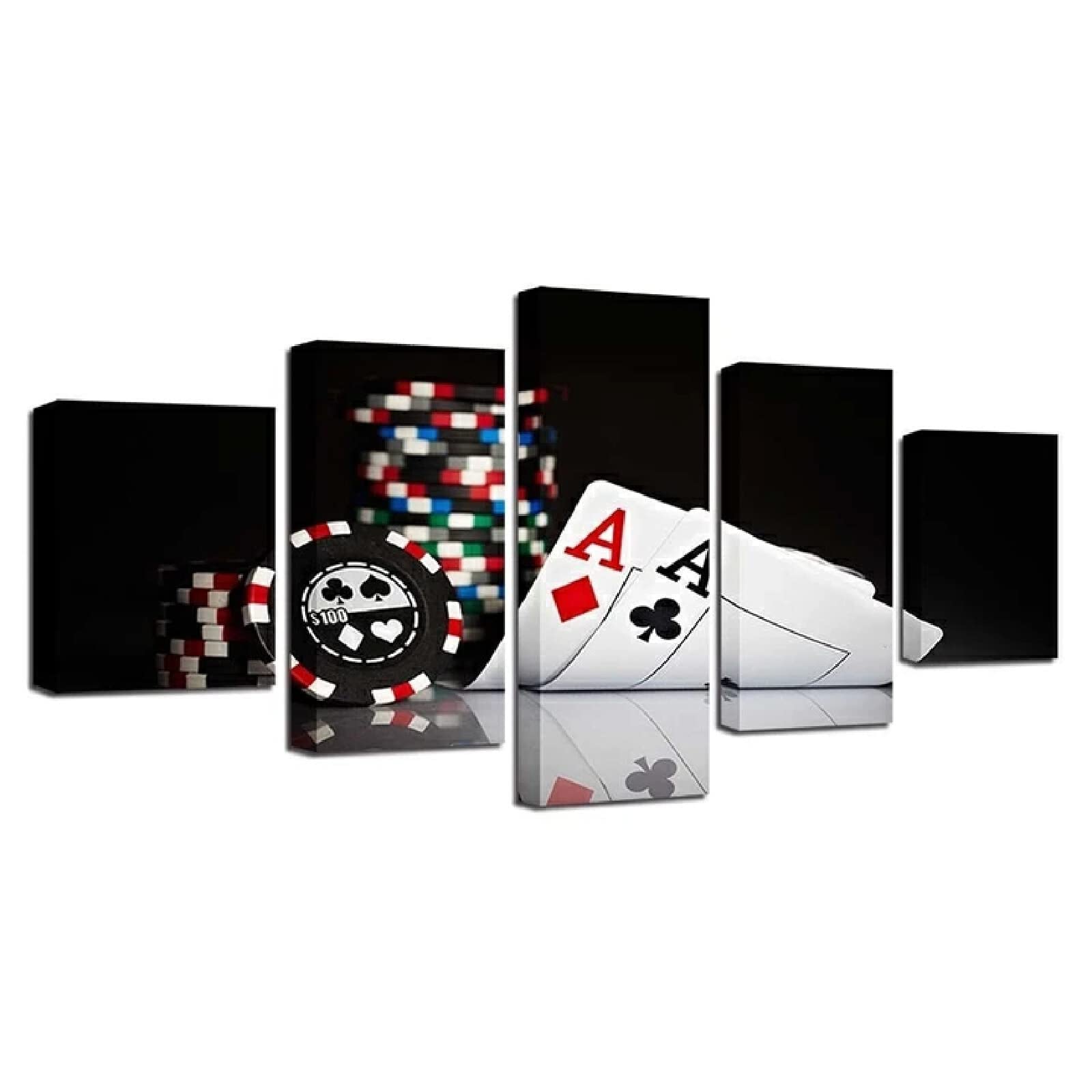 Premium 5-Piece Poker Cards Canvas Wall Art Set - Multi Panel Giclee Printed Poster for Living Room & Bedroom Decor (60