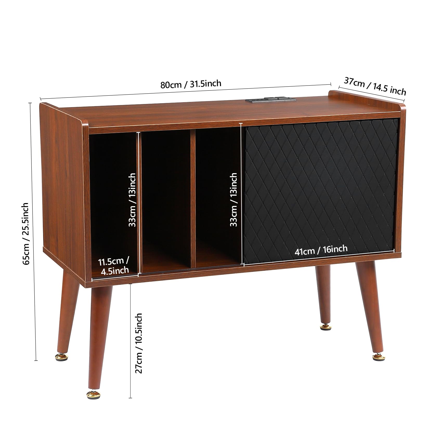 Garvee Wooden Record Player Stand with Charging Station & USB Ports - Large Vinyl Storage Cabinet Holds 300+ Albums - Turntable Stand with Side Table for Living Room, Bedroom & Home Decor
