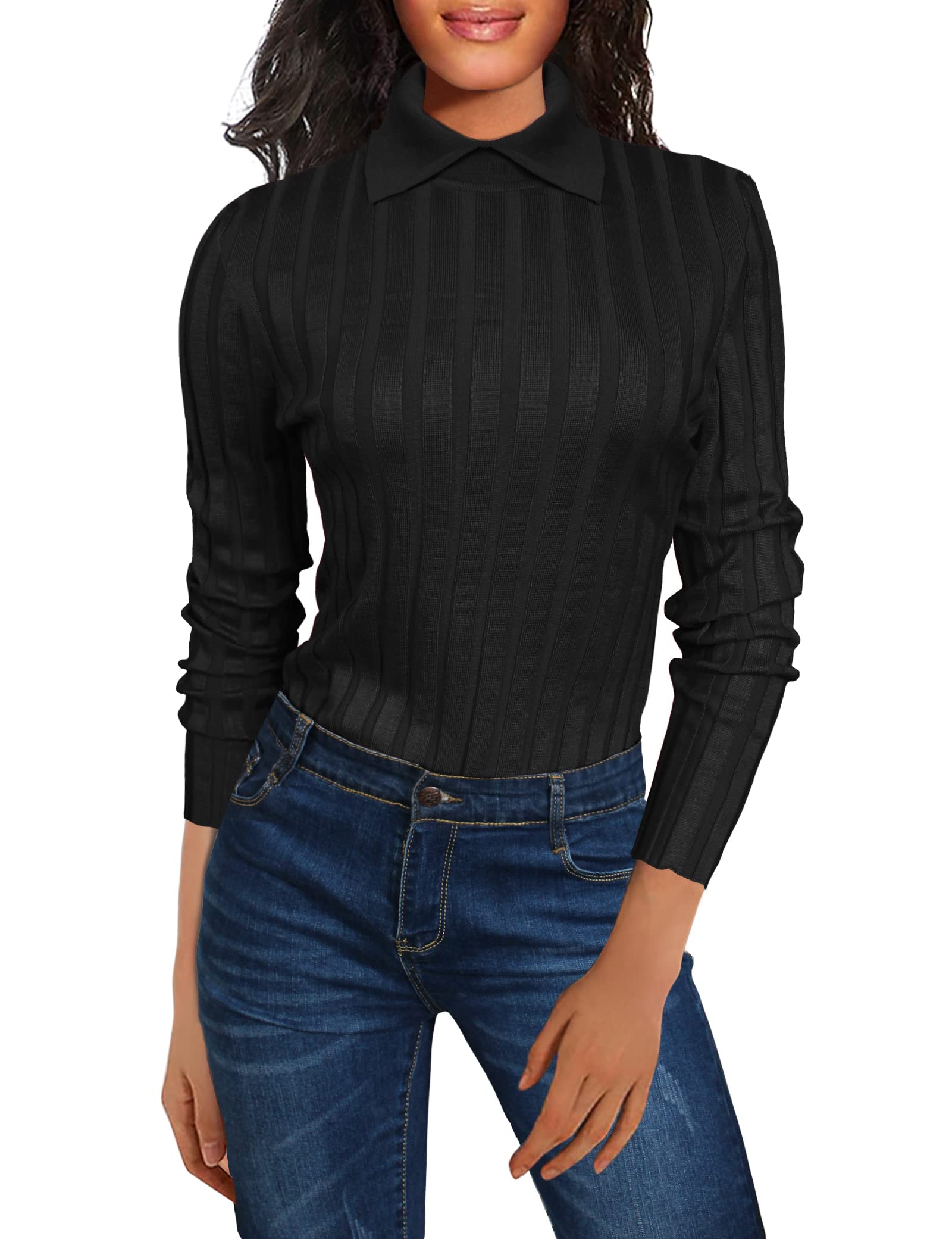 V28 Women's Retro Turtleneck Sweater - Ribbed Knit Mock Neck Pullover for Fall & Winter | Cozy Casual Wear, Office Outfits, Holiday Layering