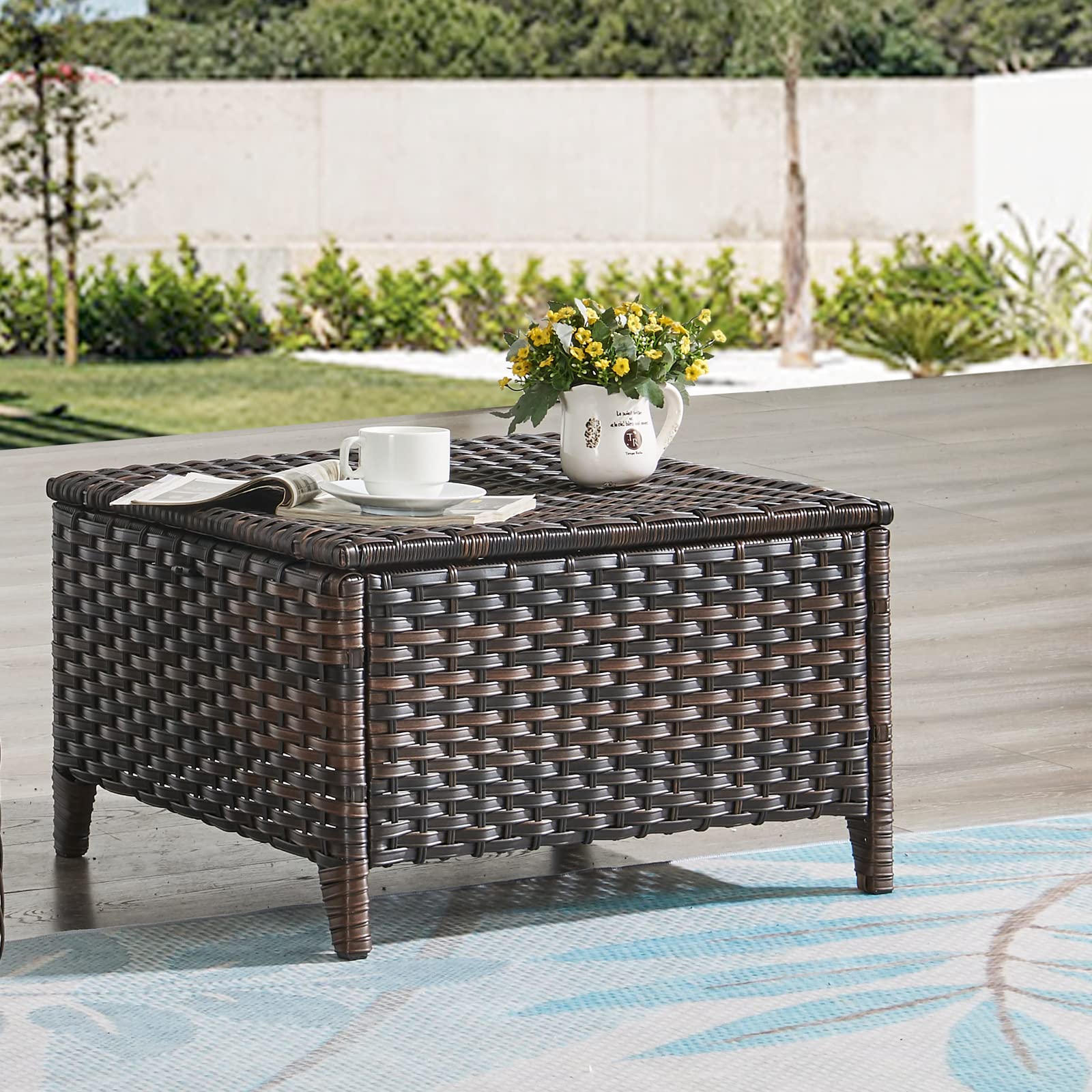 HUMMUH 3-Piece All-Weather Wicker Patio Furniture Set - Outdoor Sectional Sofa with Manual Weaving Rattan & High Curved Back - Includes Ottomans - Perfect for Backyard, Poolside & Garden Relaxation