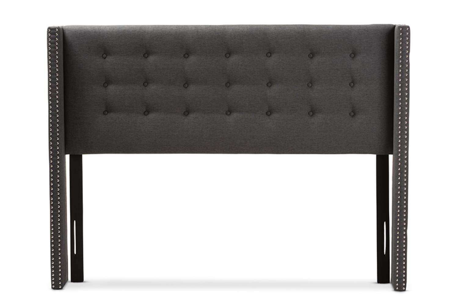 Baxton Studio Ginaro Modern Dark Grey Fabric King Size Winged Headboard with Button-Tufted & Nailhead Accents - Perfect for Contemporary Bedroom Decor & Master Suite Upgrade
