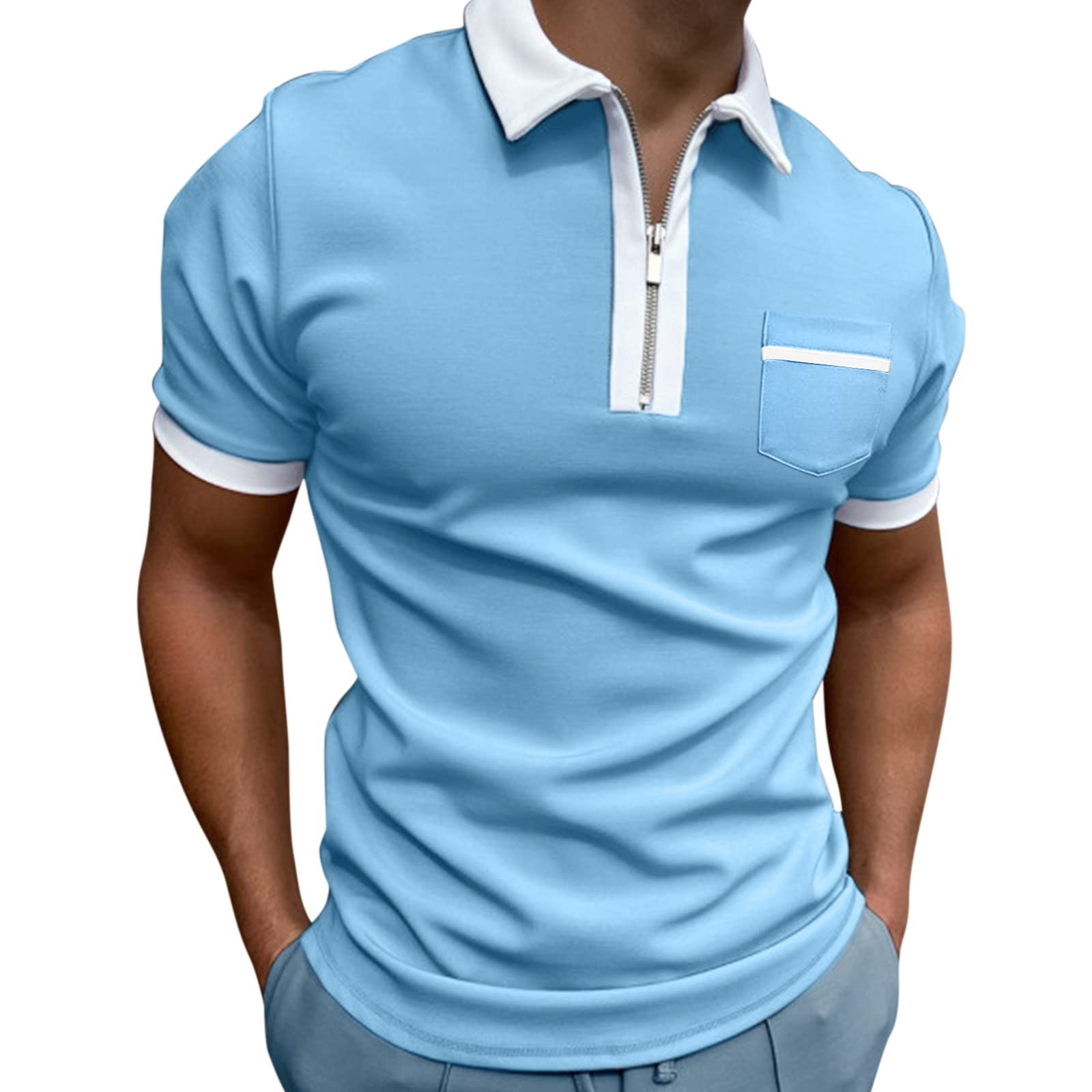 Men's White Polo Shirt with Chest Pocket - Short Sleeve Cotton Golf Shirt & Casual T-Shirt - Perfect for Golf, Office & Summer Outfits
