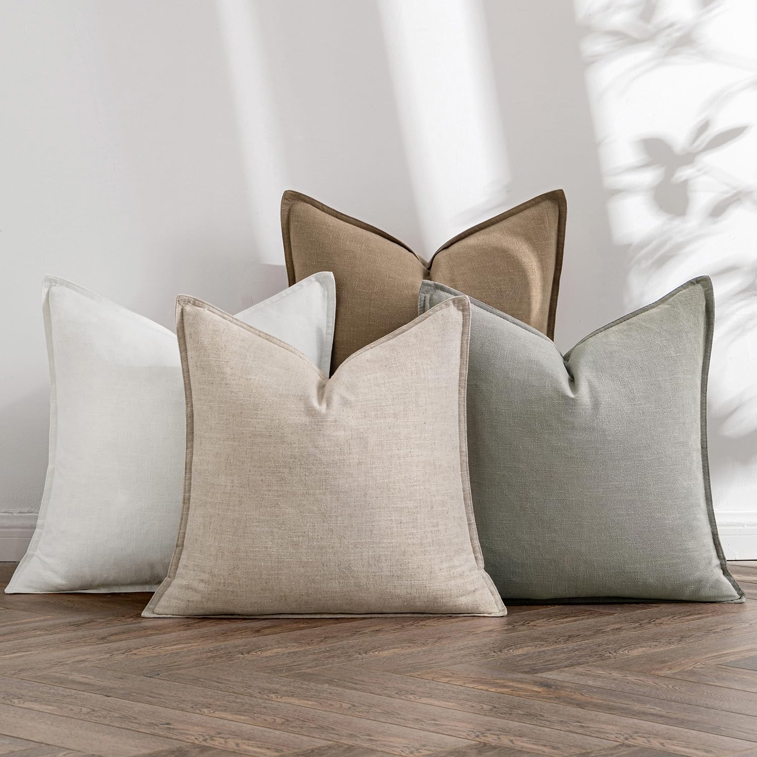 MIULEE 18x18 Inch Linen Pillow Covers Set of 4 - Soft Neutral Solid Throw Pillow Cases for Couch, Sofa & Bed - Boho Farmhouse Home Decor for Living Room, Bedroom & Dorm - Machine Washable Accent Pillows for Cozy Comfort