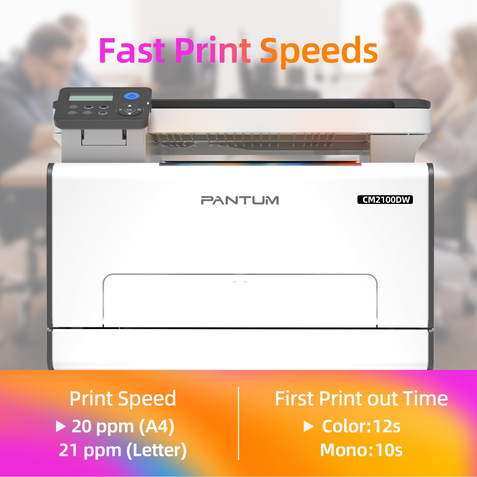 PANTUM CM2100DW Wireless Color Laser Printer with Auto Duplex Printing - All-in-One Print, Copy, Scan - 20 PPM, WiFi/USB/Ethernet Connectivity - Compact & Lightweight A4 Printer for Home Office & Small Business | Perfect for Document Printing, School Projects & Remote Work