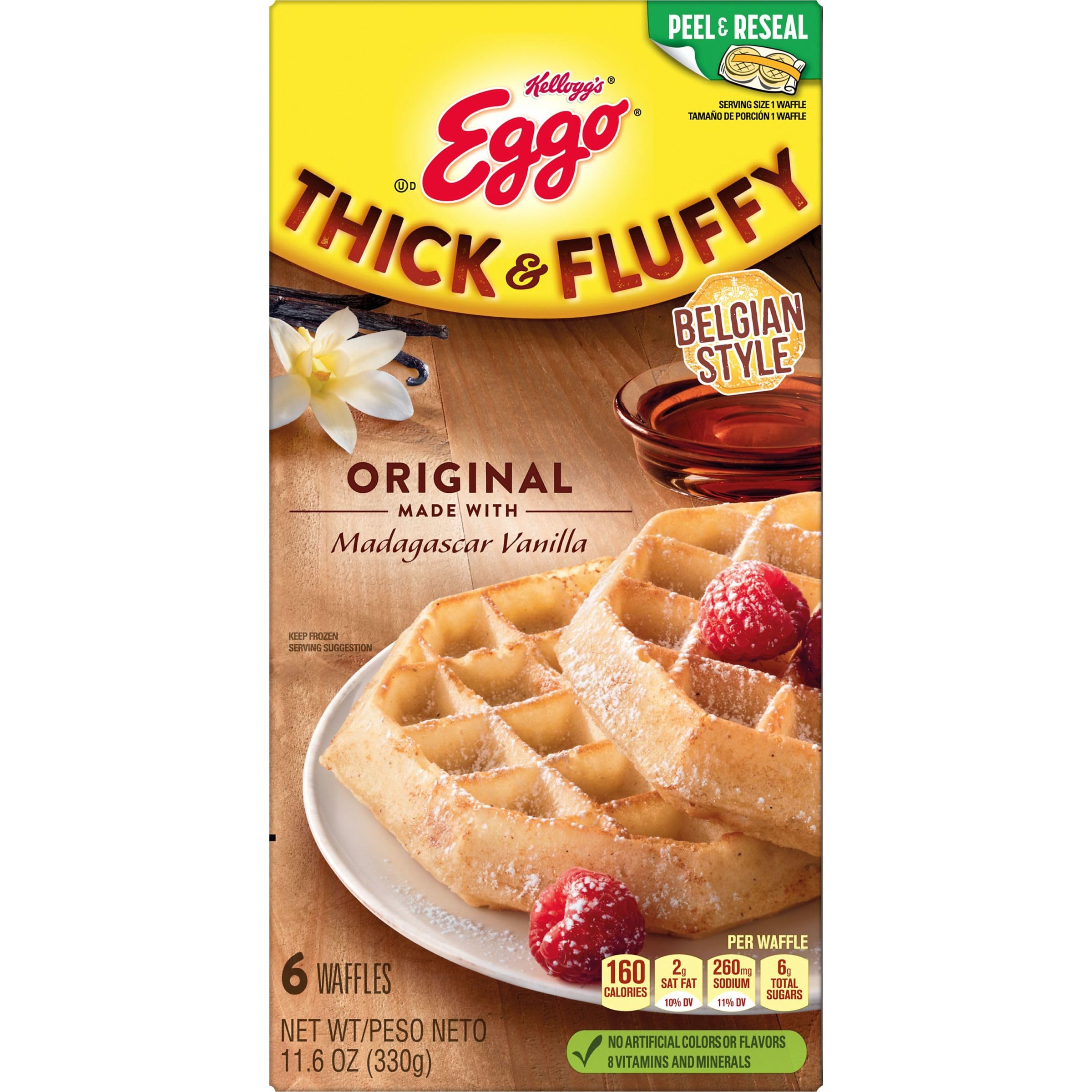 Eggo Thick & Fluffy Frozen Waffles - Original Flavor (11.6oz Box, 6 Waffles) | Quick Breakfast Food for Busy Mornings, Kids Lunch, After School Snacks & Family Brunch