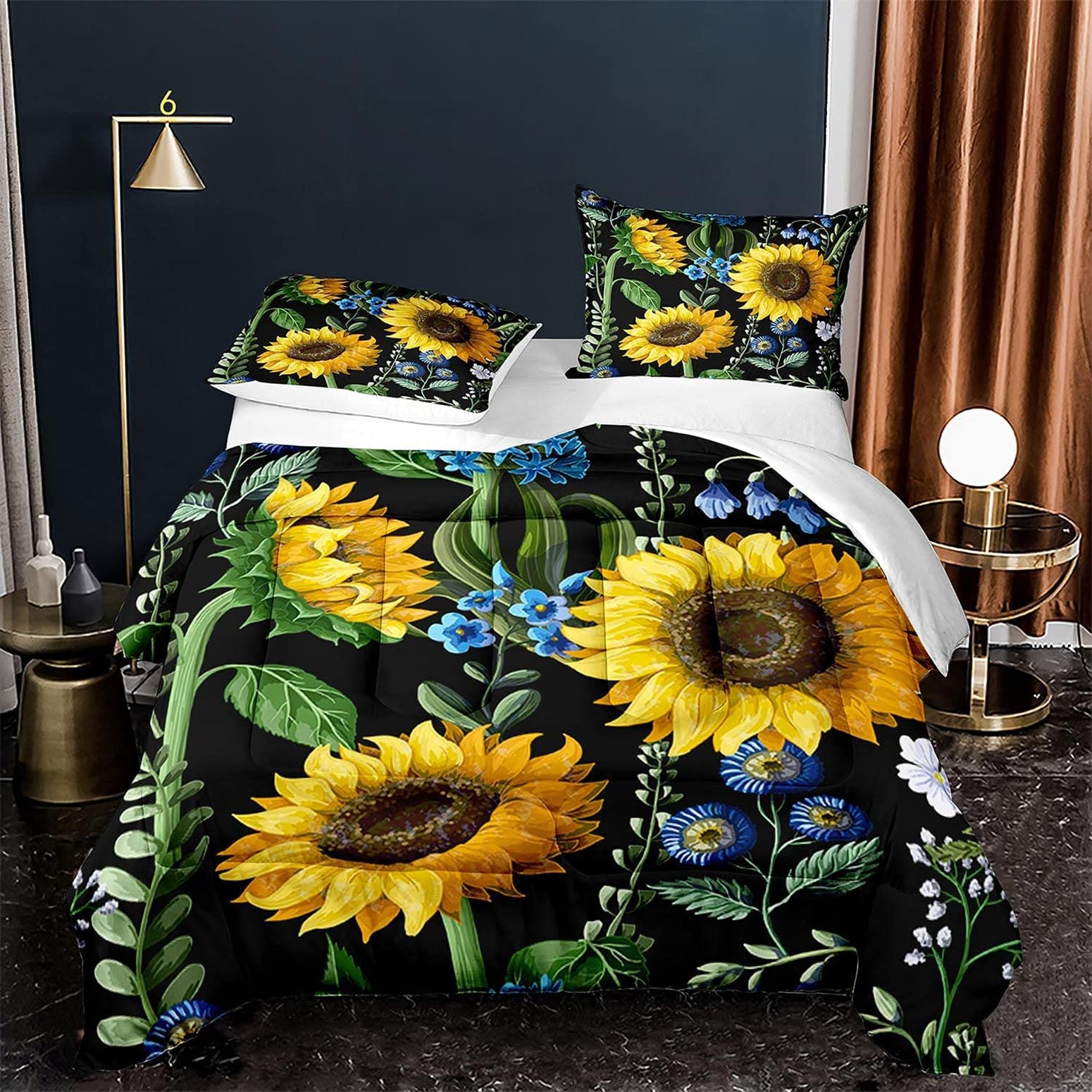 Sunflower Full Comforter Set - 3D Floral Design Bedding with 1 Comforter & 2 Pillow Shams | Soft & Breathable for Bedroom Decor, Guest Room, Dormitory (Queen/King Size)