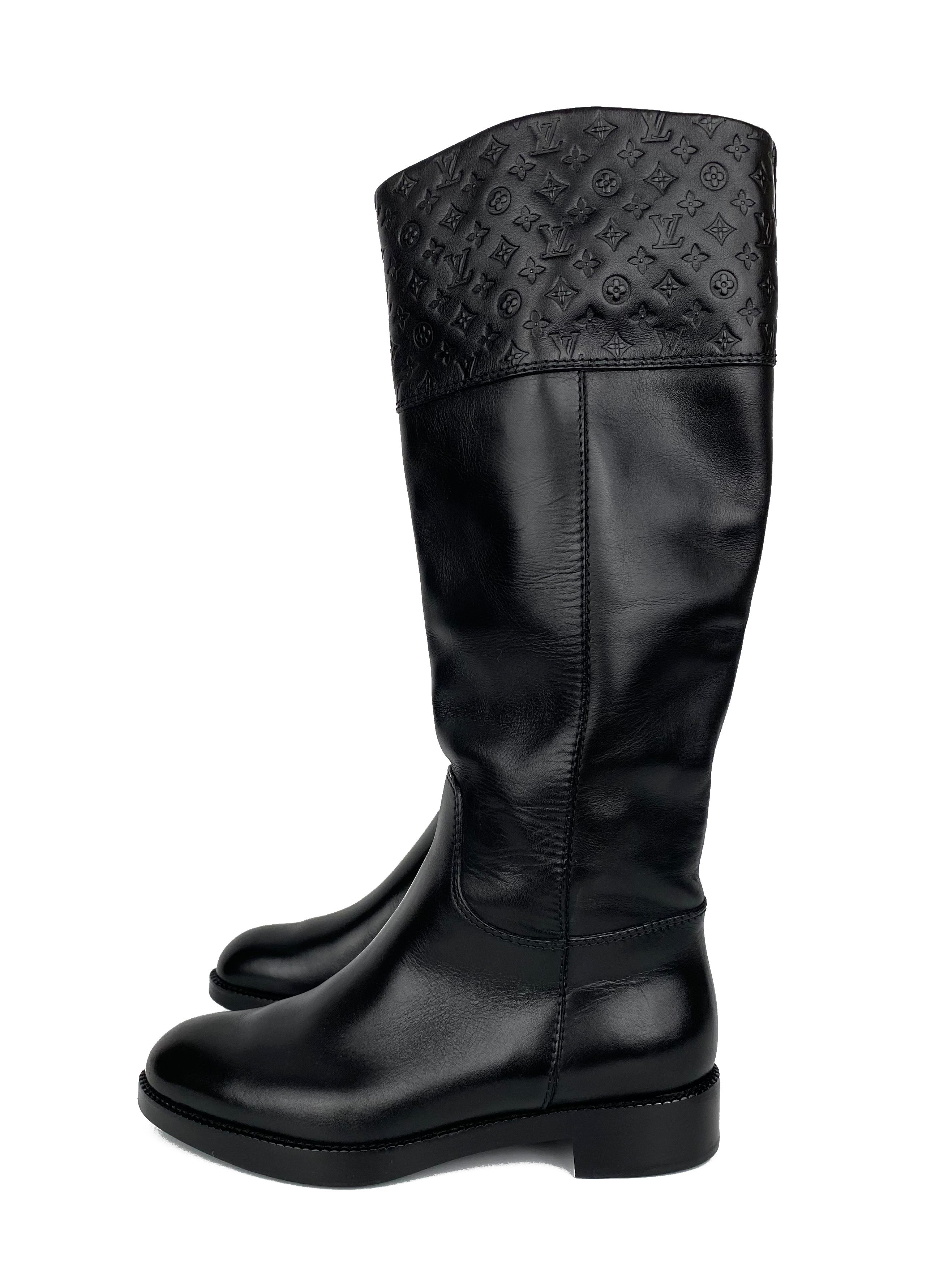 Louis Vuitton Black Monogram Embossed Riding Boots Size 36 - Luxury Equestrian Fashion for Women, Perfect for Horseback Riding & Stylish Outfits