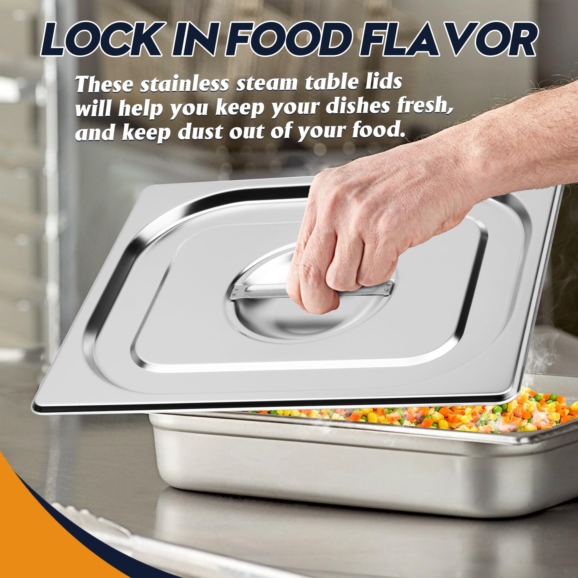 FUSON 4 Pack Full-Size Stainless Steel Steam Table Pan Covers with Handles - NSF Certified Commercial Food Pan Lids for Hotel Pans & Steam Food Pans - Perfect for Restaurants, Catering & Buffet Service