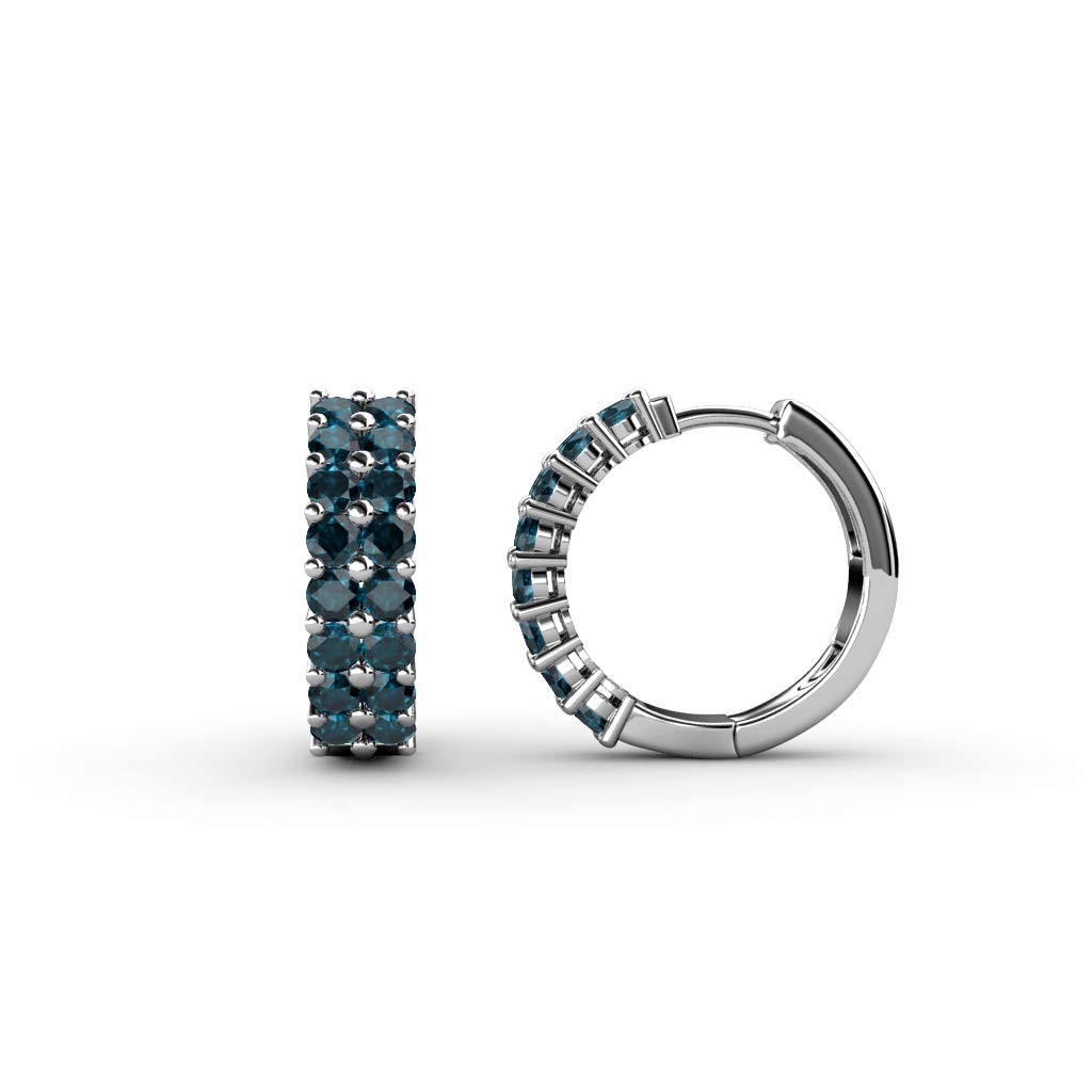 Blue Diamond Double Row Hoop Earrings 1.10 Carat Total Weight 14K White Gold - Perfect for Weddings, Parties & Special Occasions
