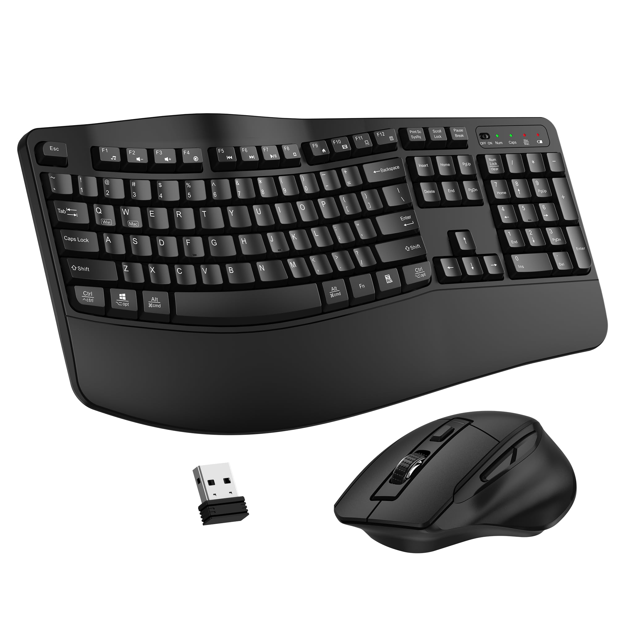 2.4G Wireless Keyboard and Mouse Combo - Ergonomic Full-Size Wave Keyboard with Wrist Rest & 3-Level DPI Adjustable Mouse for Windows/Mac - Perfect for Office, Home, Gaming on Desktop, Laptop, PC (Black)