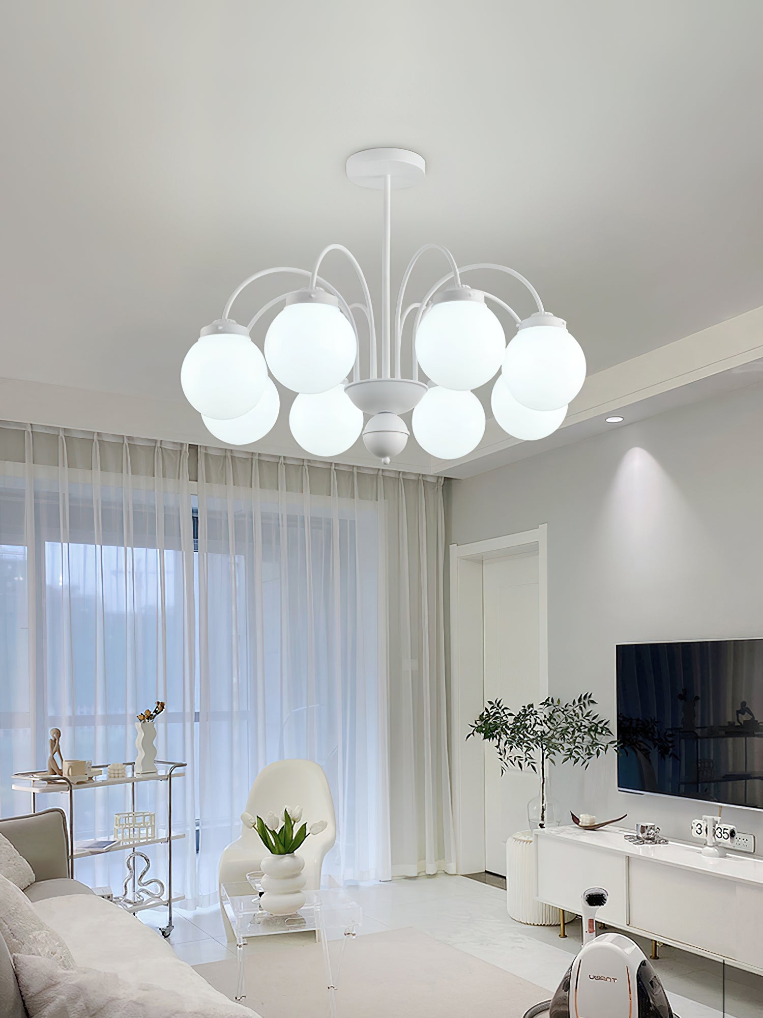 Elegant Cream Glass Ball Chandelier - Modern Crystal Ceiling Light Fixture for Dining Room, Bedroom & Living Room Decor