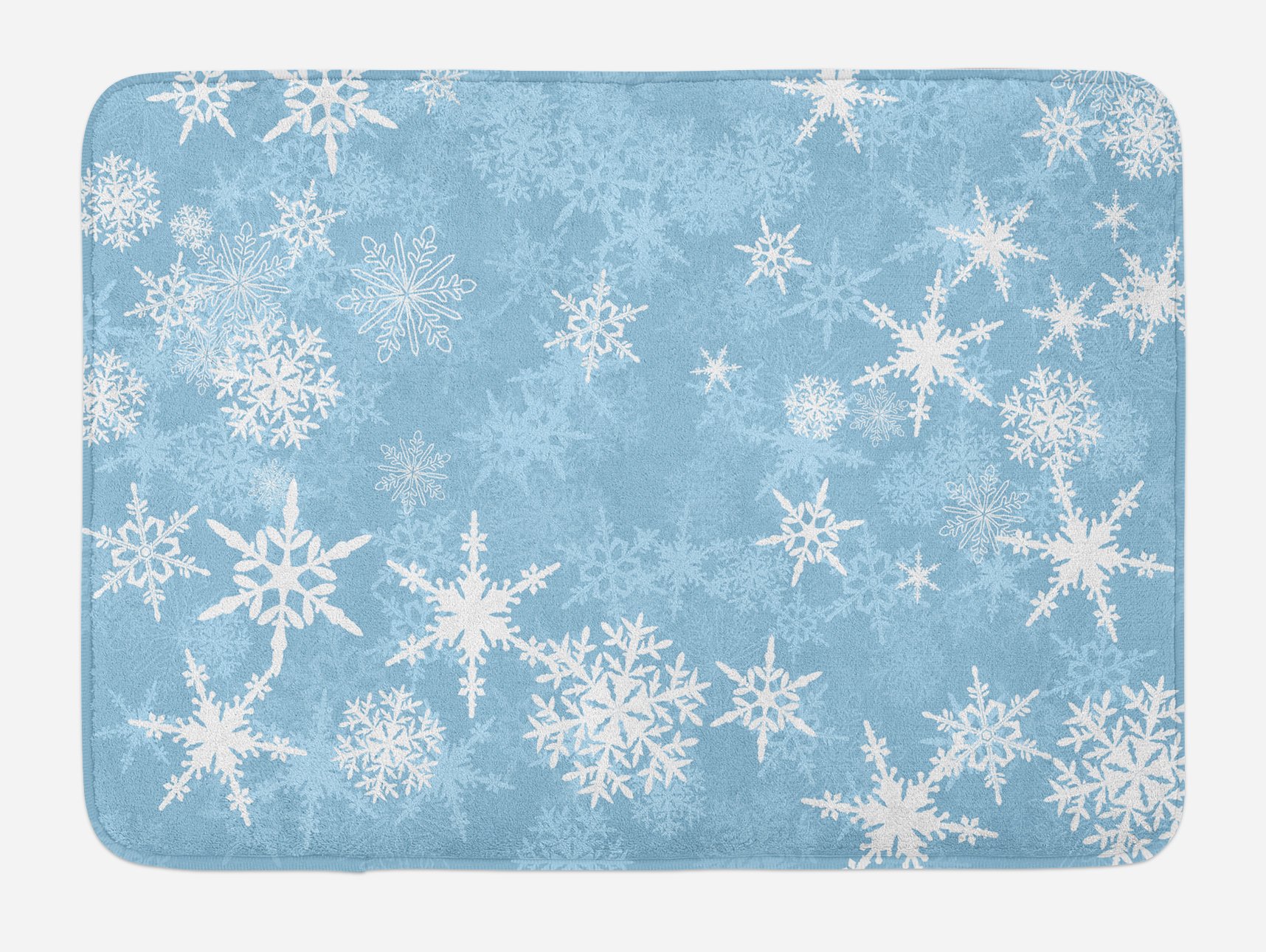 Lunarable Snowflake Bath Mat - Non-Slip Plush Bathroom Rug with Abstract Geometric Design, Winter-Inspired Circles & Ornate Motifs, 30.2 x 20 Inches, Pale Blue & White - Perfect for Cozy Winter Bathrooms & Holiday Home Decor