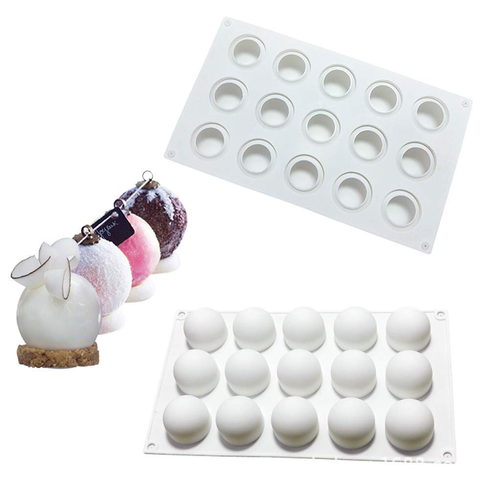 VolksRose 2-Pack Silicone Mini Round Ball Molds - 15 Cavity Baking Mold for Ice Cream, Chocolate Truffles, Mousse, Jelly & Candy - Perfect for Home Baking, Party Desserts & DIY Treats