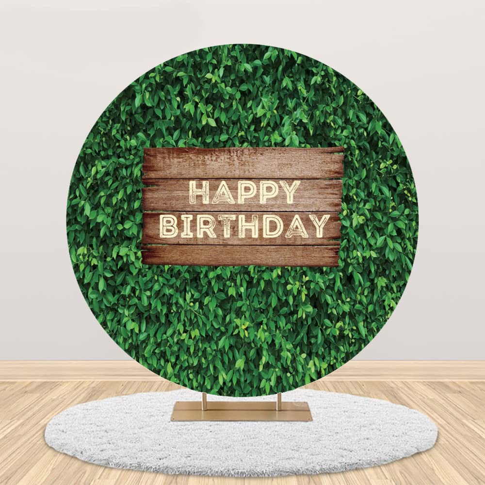 Laeacco 7.2x7.2ft Green Leaves Round Backdrop - Vintage Wooden Board Birthday Party Decor for Kids & Adults - Perfect for Photo Studio, Portrait Background & Ivy Wall Theme Celebrations
