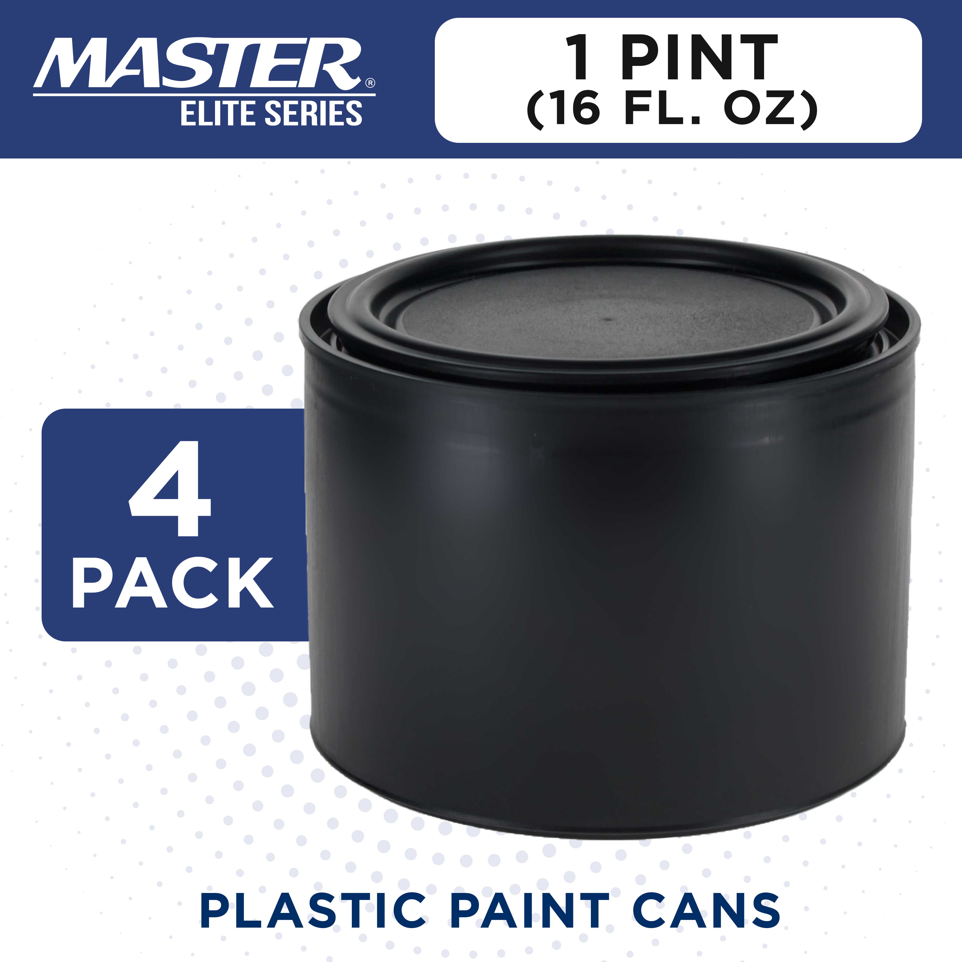 Master Elite 1 Pint Empty Plastic Paint Can Bucket (Pack of 4) - Triple Lock Airtight Lid Seal, 32 fl oz All Plastic Coating Storage Container with Pail Handle - Perfect for Paint Storage, DIY Projects & Craft Supplies Organization