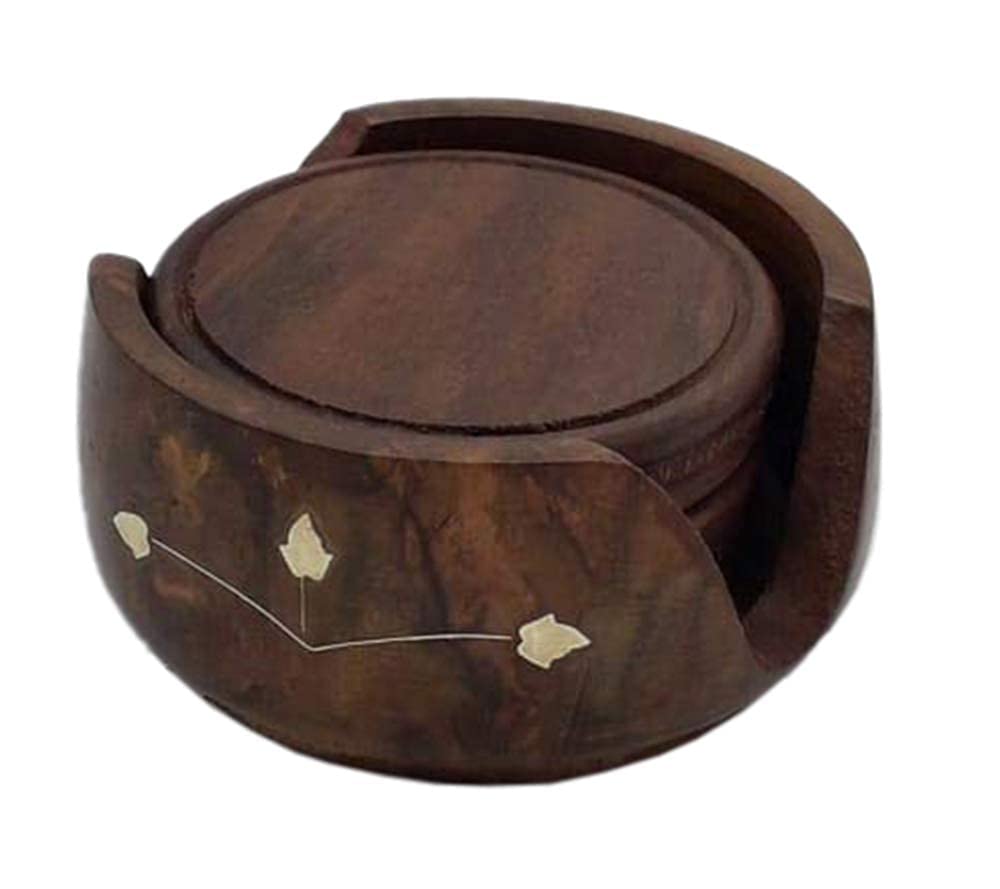 Premium Wooden Drink Coasters Set of 6 - Absorbent & Durable for Coffee, Tea, Beer & Wine - Perfect for Home, Office & Bar Use - Protect Tables from Stains & Water Rings