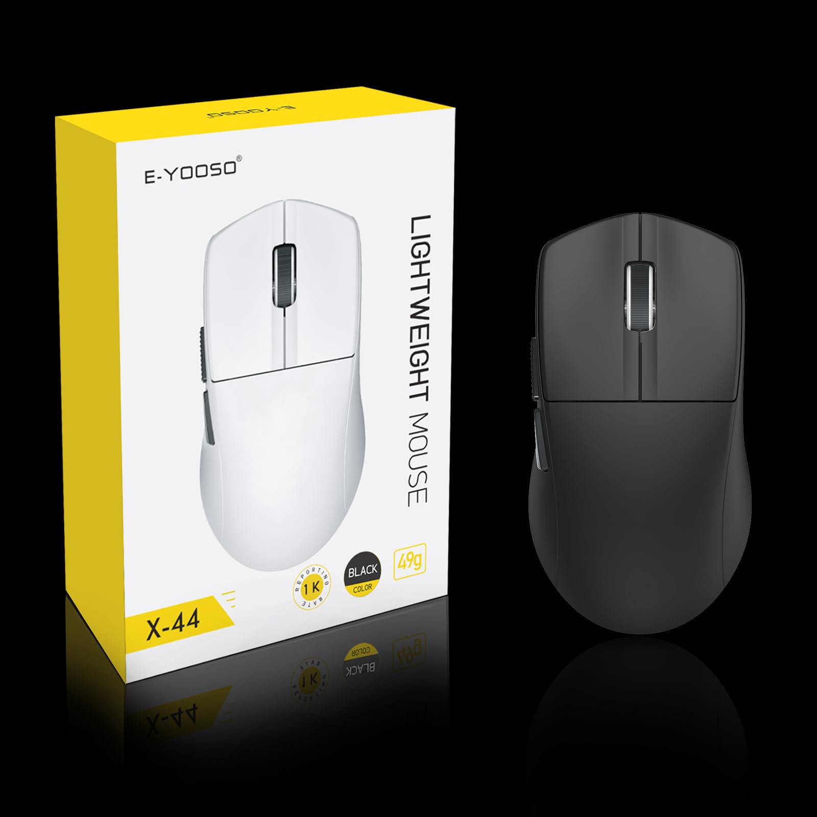 E-YOOSO Ultra Lightweight Wireless Gaming Mouse - 49G Ergonomic Esports Mouse with 26K DPI, PAW3395 Sensor, 1K Polling Rate, 5 Programmable Buttons - Tri-Mode (Wired/2.4GHz/Bluetooth) for PC, Laptop, Mac - Perfect for FPS, MOBA & Office Work (Black)