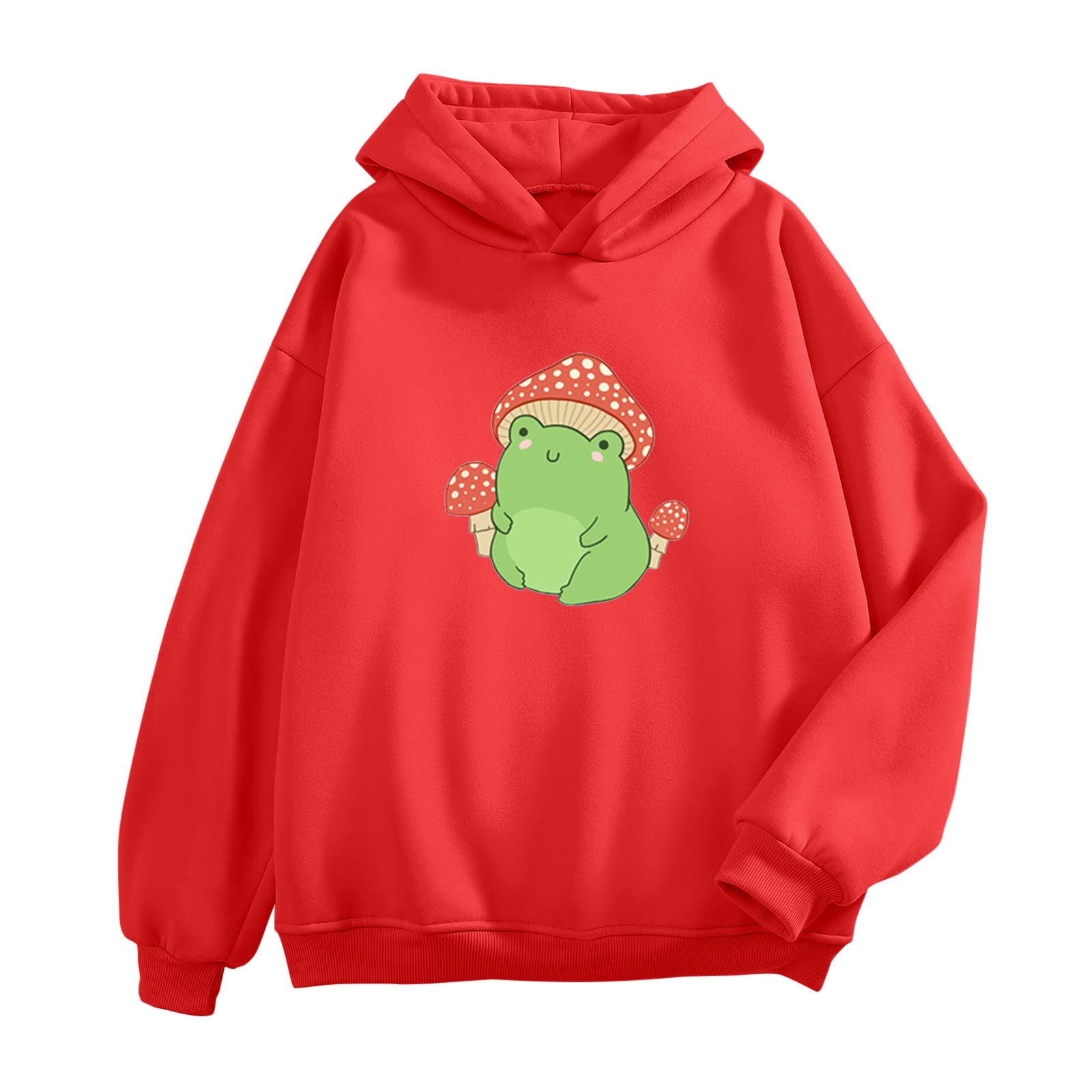 Plus Size Women's Cute Frog & Kawaii Mushroom Zip-Up Hooded Sweatshirt - Cozy Long Sleeve Pullover for Casual Wear, Street Fashion & Loungewear