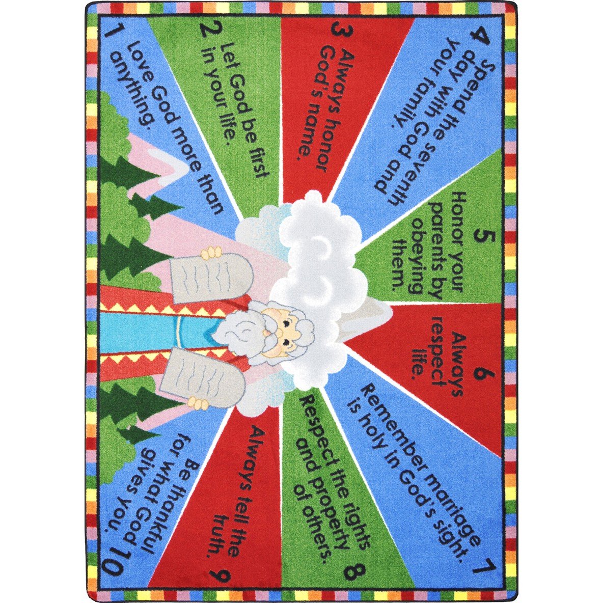 Joy Carpets Kids Inspirational Ten Commandments Area Rug - Multicolor 5'4