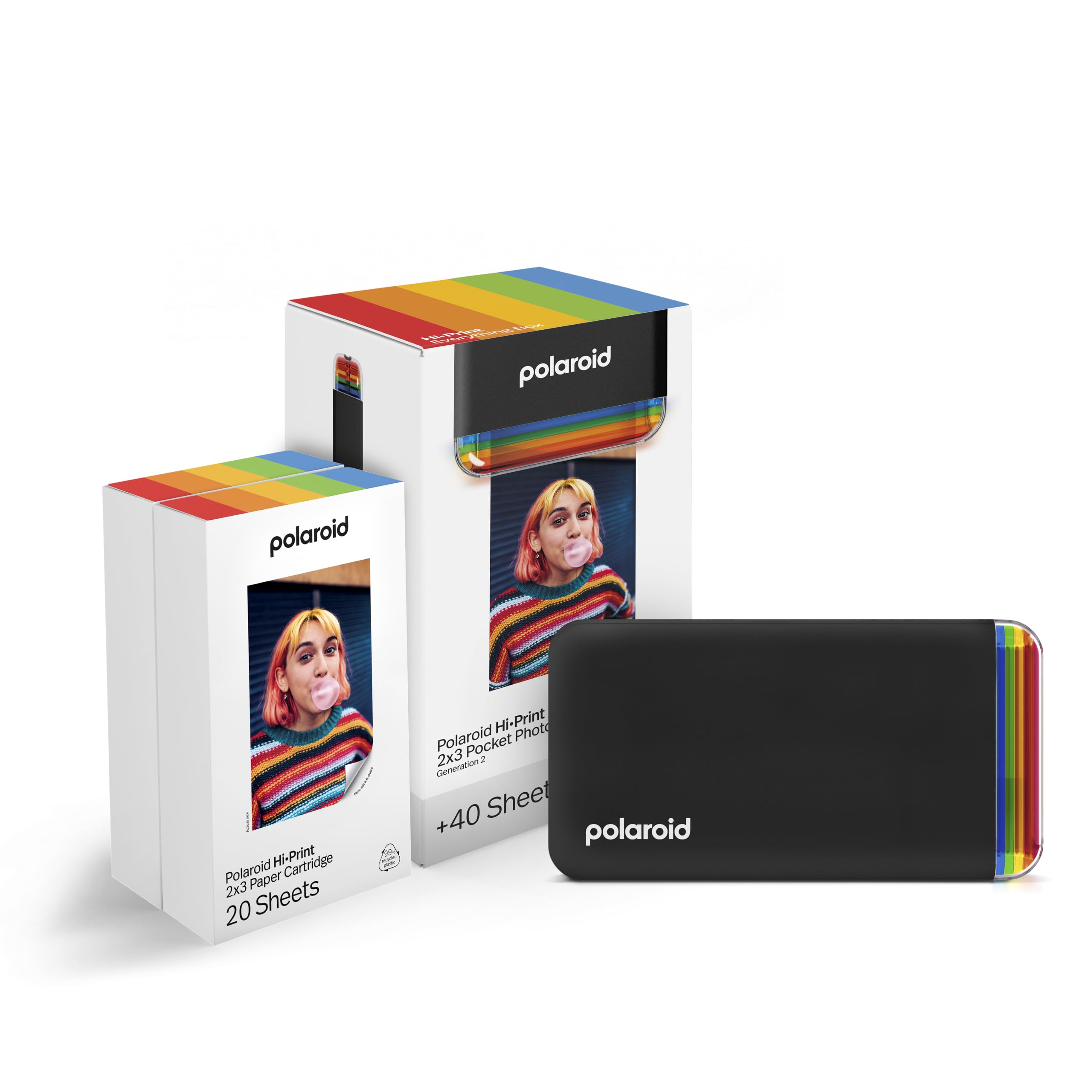 Polaroid Hi-Print 2nd Generation Bluetooth Photo Printer Bundle - Black Wireless Dye-Sub Printer with 40 Sheets of 2x3