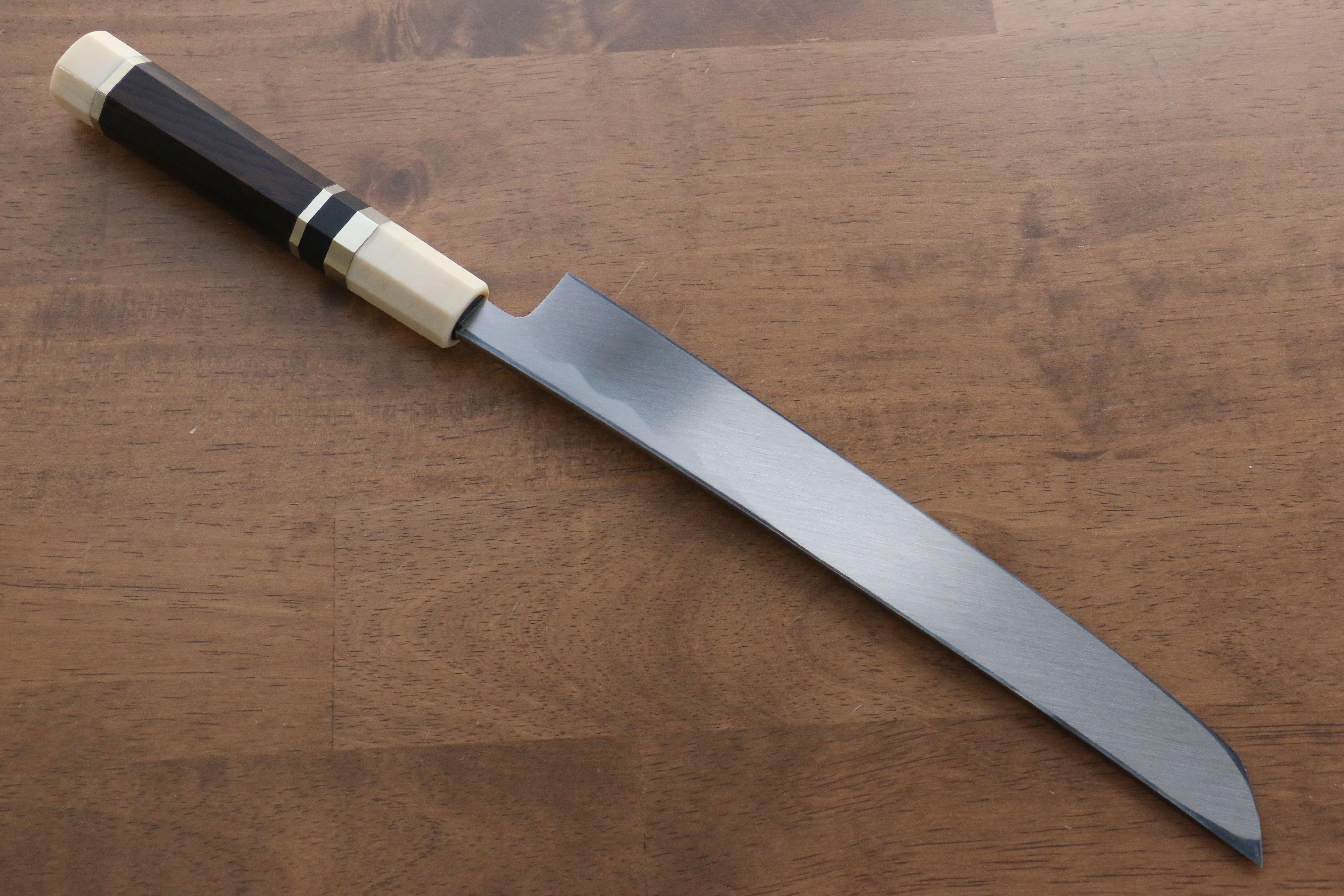 Premium Jikko Shiko Blue Steel Sakimaru Yanagiba 240mm Sushi Knife - Ebony Wood Handle with Double Ring Design - Perfect for Sushi Chefs & Japanese Cuisine Preparation