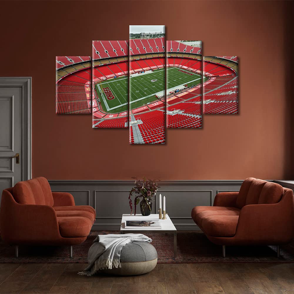 Kansas City Chiefs Sports Stadium Wall Art - 5 Piece Canvas Print Set with Wooden Frame, 60