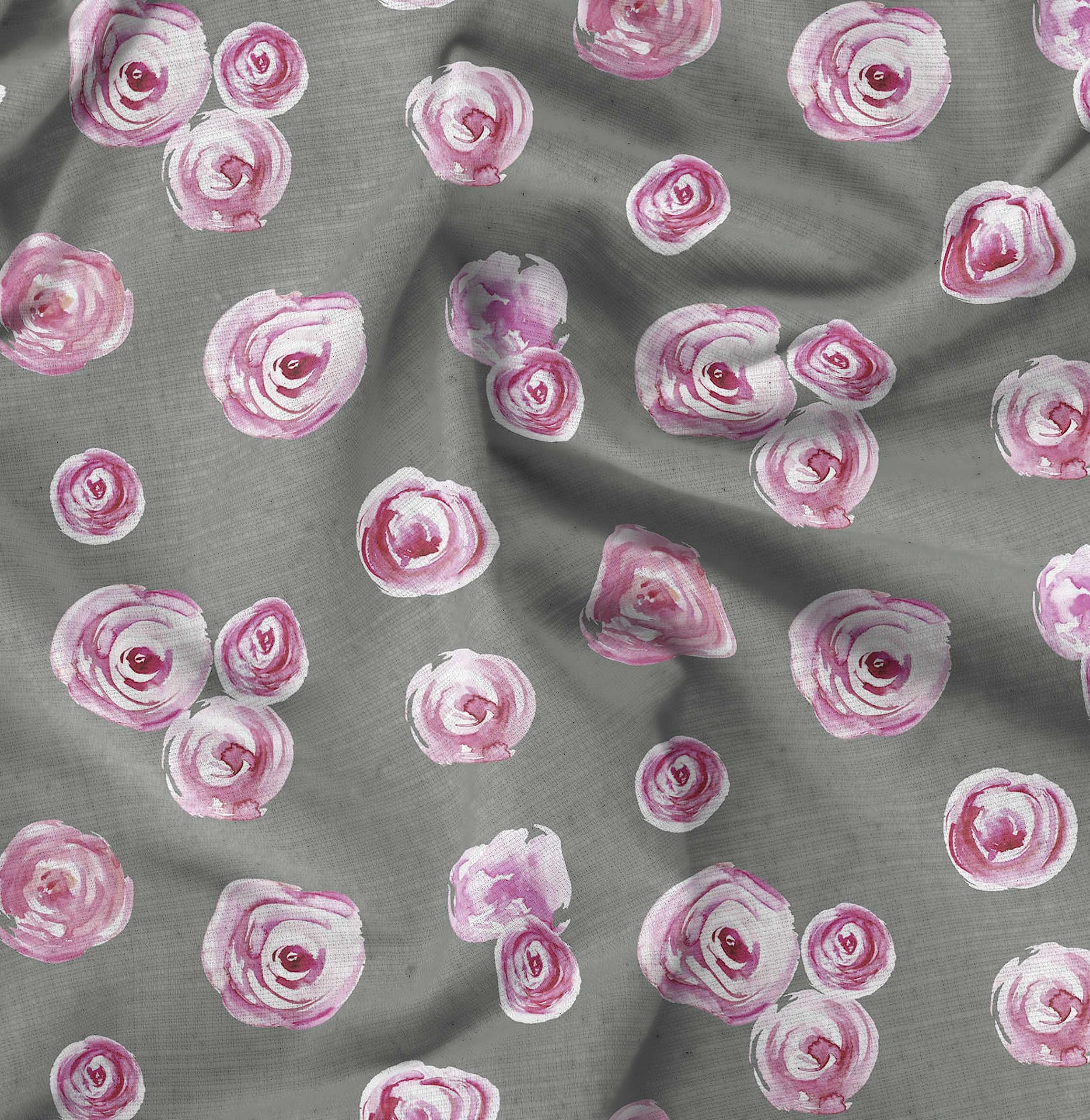 Soimoi Georgette Viscose Gray Fabric by The Yard - 42 Inch Wide Ranunculus Watercolor Serenity Printed Fabric - Delicate Romantic Patterns for Dresses, Scarves & Home Decor
