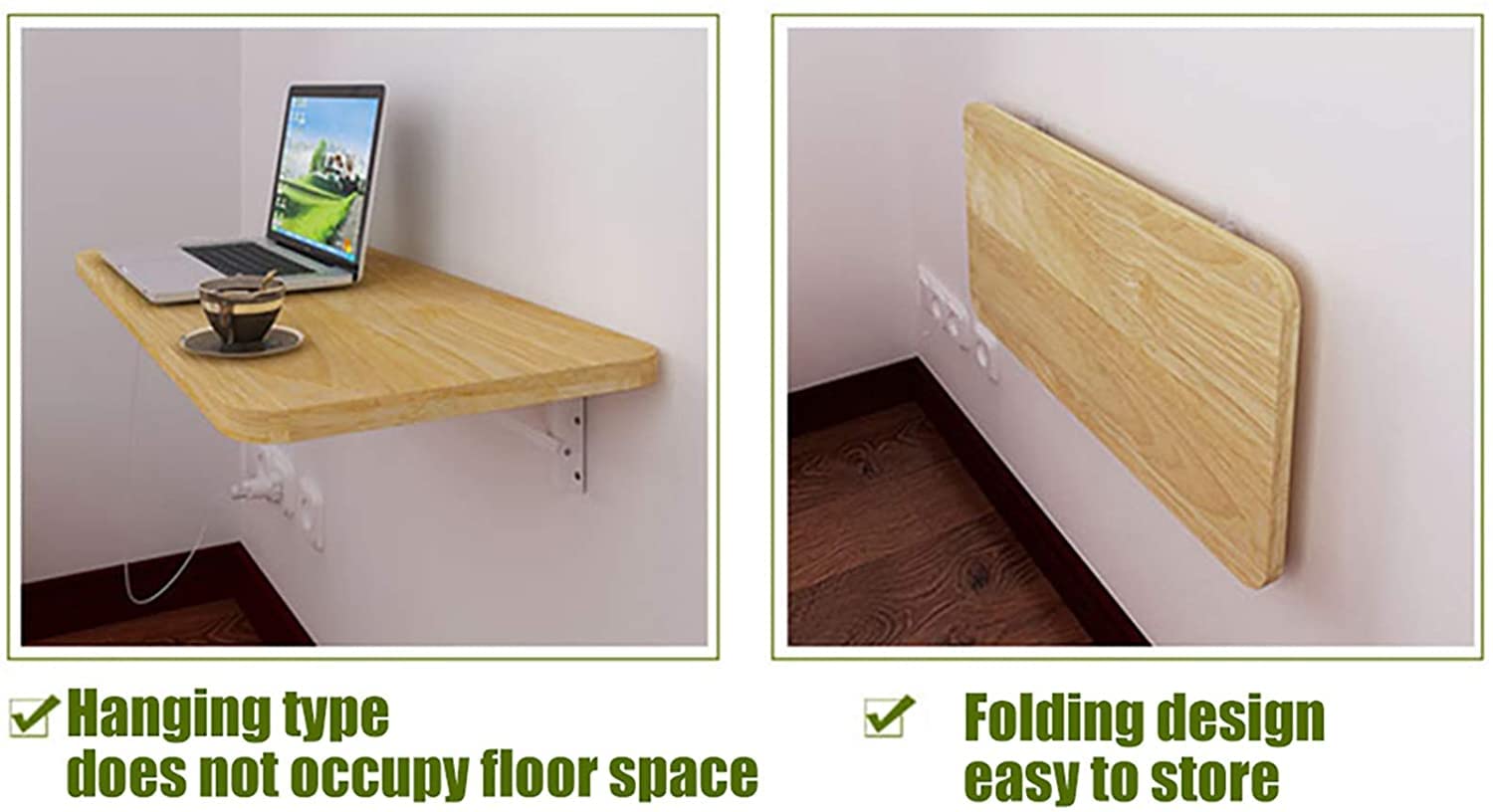 Space-Saving White Folding Wall Desk - 60x40cm (23.6x15.8 Inch) Wall Mounted Floating Desk for Small Spaces - Perfect for Home Office, Dorm Room & Studio Apartments