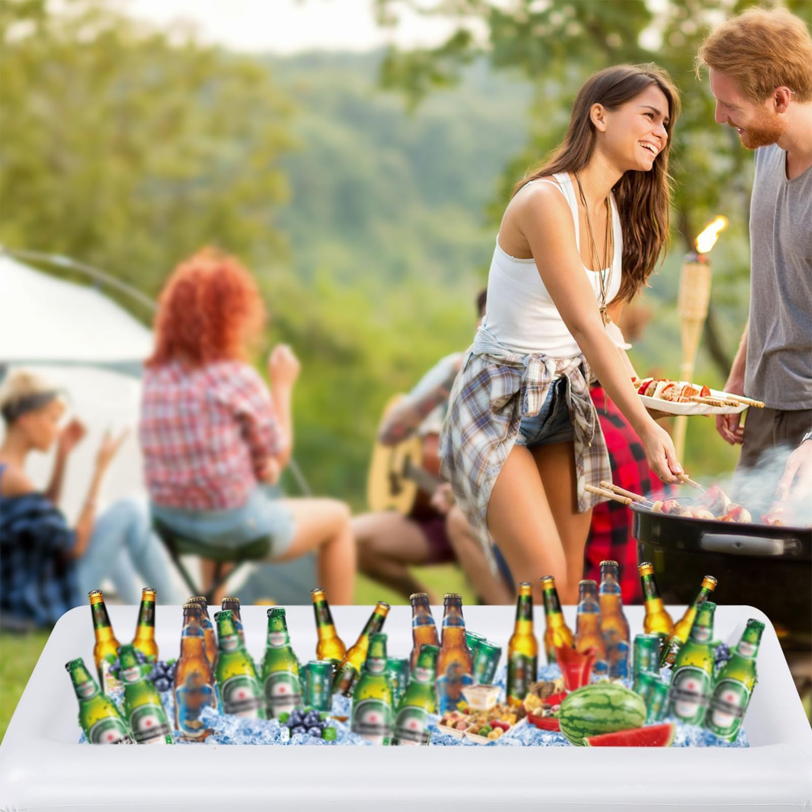 **Inflatable Serving Bar Tray with Drain Plug - Perfect for BBQ, Picnic, Pool Party, Buffet & Camping - Salad, Ice, Food & Drink Container (Pack of 1) - Ideal for Outdoor Gatherings, Beach Parties & Tailgating**