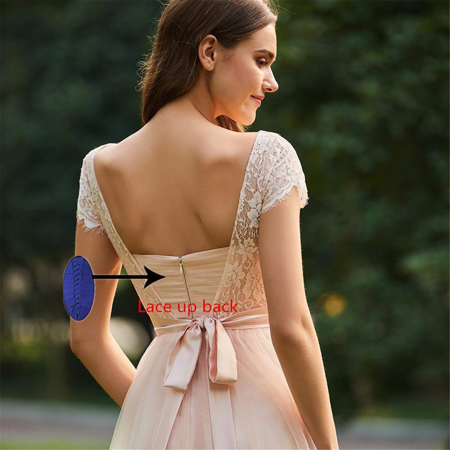 Elegant Women's Cap Sleeve Lace Tulle Bridesmaid Dress - Long Formal Prom Gown for Wedding Guest, Evening Party & Special Occasions