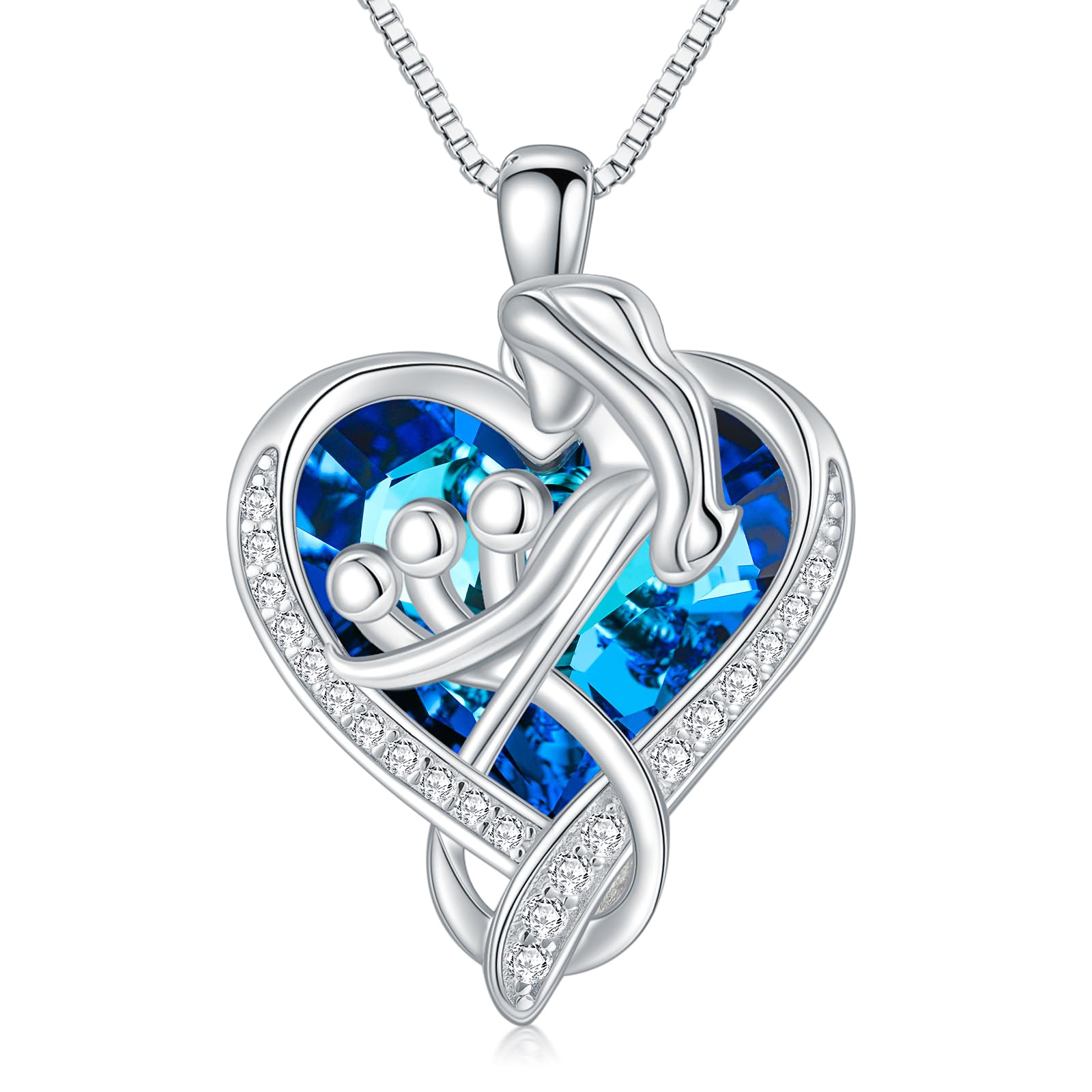 TOUPOP Sterling Silver Family Pendant Necklace with Blue Crystal - Thoughtful Jewelry Gift for Mom, Women (Christmas, Birthday, Mother's Day) - Perfect for Special Occasions & Everyday Elegance