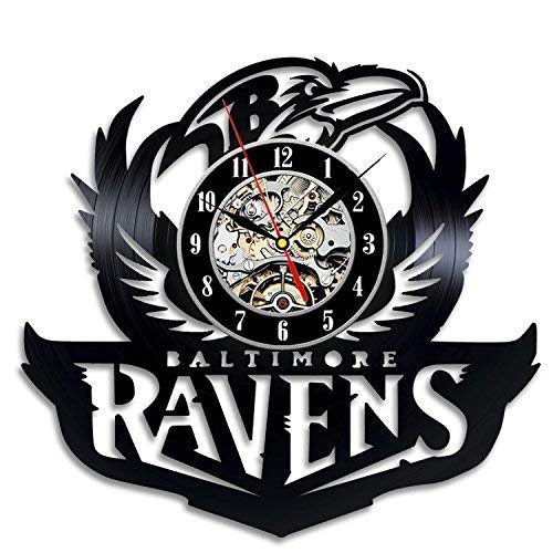 Vinyl Wall Clock Baltimore Ravens Football Team - Handmade from Recycled Vinyl Record - Unique Home Decor & Gift for Birthday, Christmas, Men, Women, Friends - Perfect for Game Room, Man Cave & Sports Fan Decor