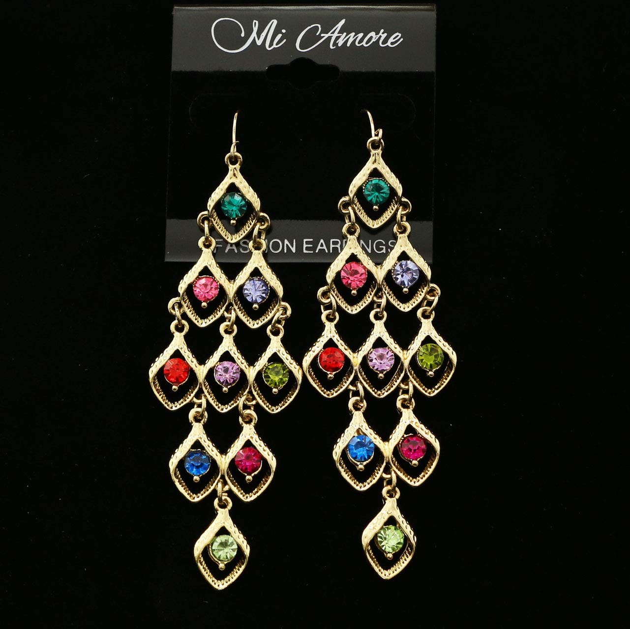 Mi Amore Gold-Tone Crystal Dangle Earrings for Party & Wedding
