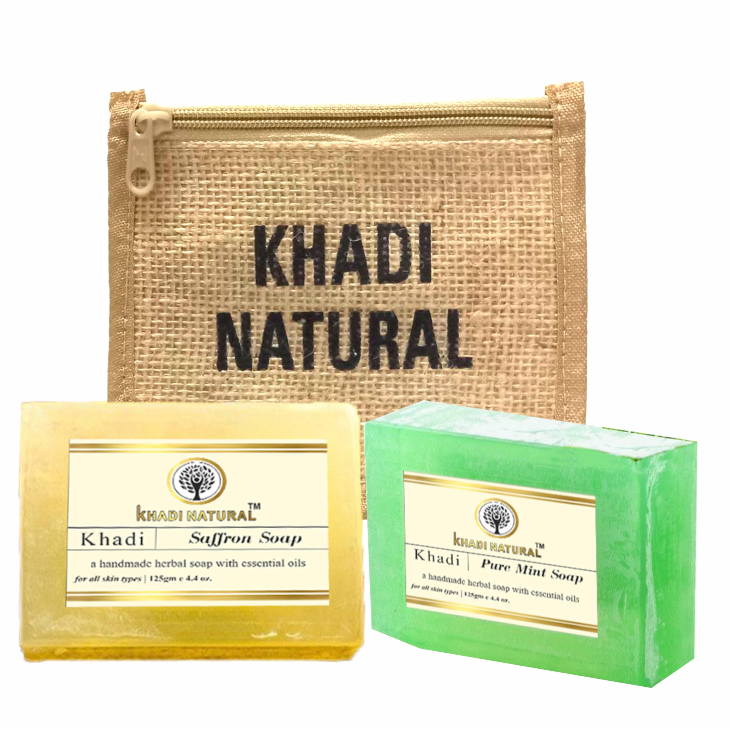 Khadi Natural Bathing Soap with Essential Oils for Healthy & Soft Skin - Saffron Mint Scented (125g) | Suitable for All Skin Types | Perfect for Daily Skincare Routine & Relaxing Bath Time