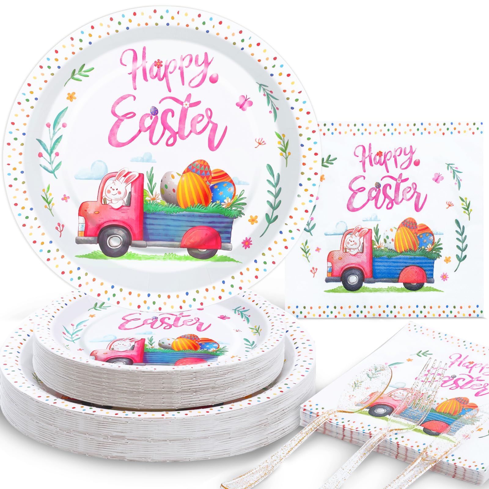 150-Piece Easter Paper Plates and Napkins Set - Bunny Themed Spring Party Supplies for 25 Guests | Perfect for Easter Celebrations, Baby Showers & Spring Gatherings