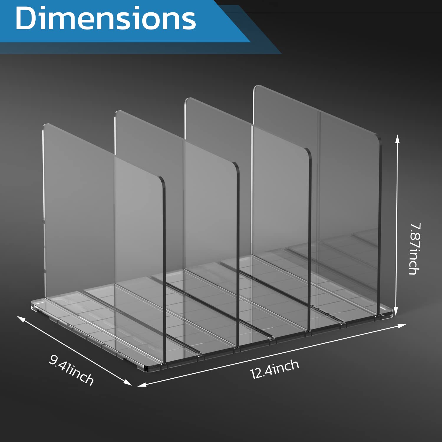 Clear Adjustable Acrylic Shelf Dividers for Closet Organizer - 2 Pack (4 Dividers Total) - Perfect for Handbags, Purses, Clothes & Bookshelf Organization in Bedroom & Closet