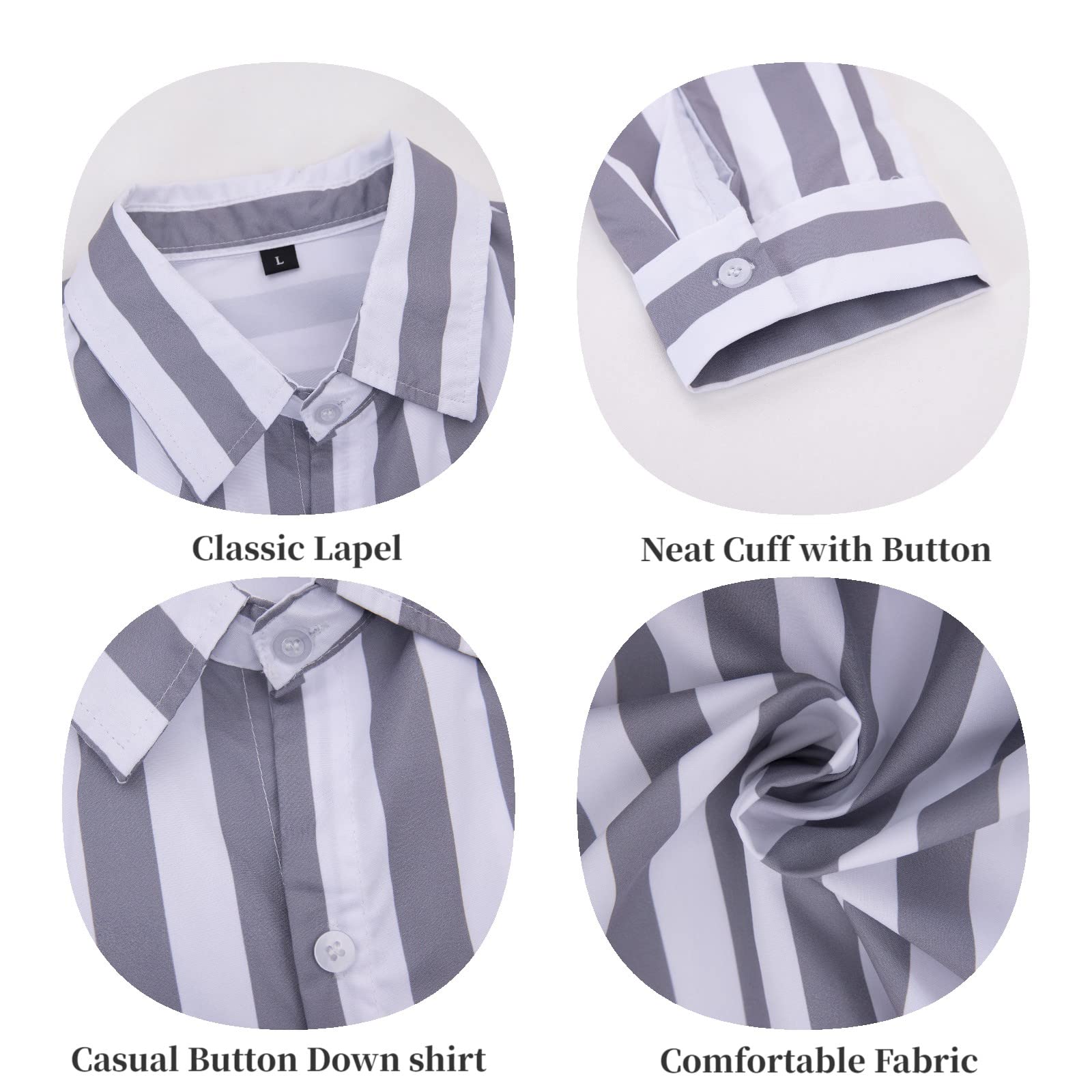 Men's Striped Cotton Long Sleeve Button Down Henley Shirt - Casual Beachwear & Dress Shirt for Outdoor Activities, Date Night and Office Wear