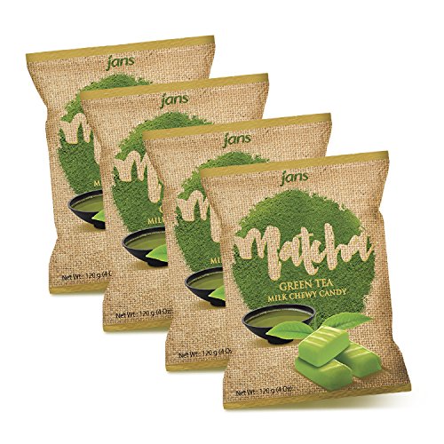 Premium Jans Milk Chewy Candy - Matcha Flavor (4-Pack, 4 oz Each) | Delicious Japanese Soft Candy for Snacking, Gifts & Tea Time Treats