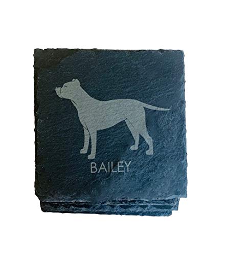 Personalized Pit Bull Dog Breed Slate Coasters - Laser Engraved Custom Pet Gifts for Dog Lovers - Perfect for Home Decor, Housewarming Gifts & Coffee Table Protection