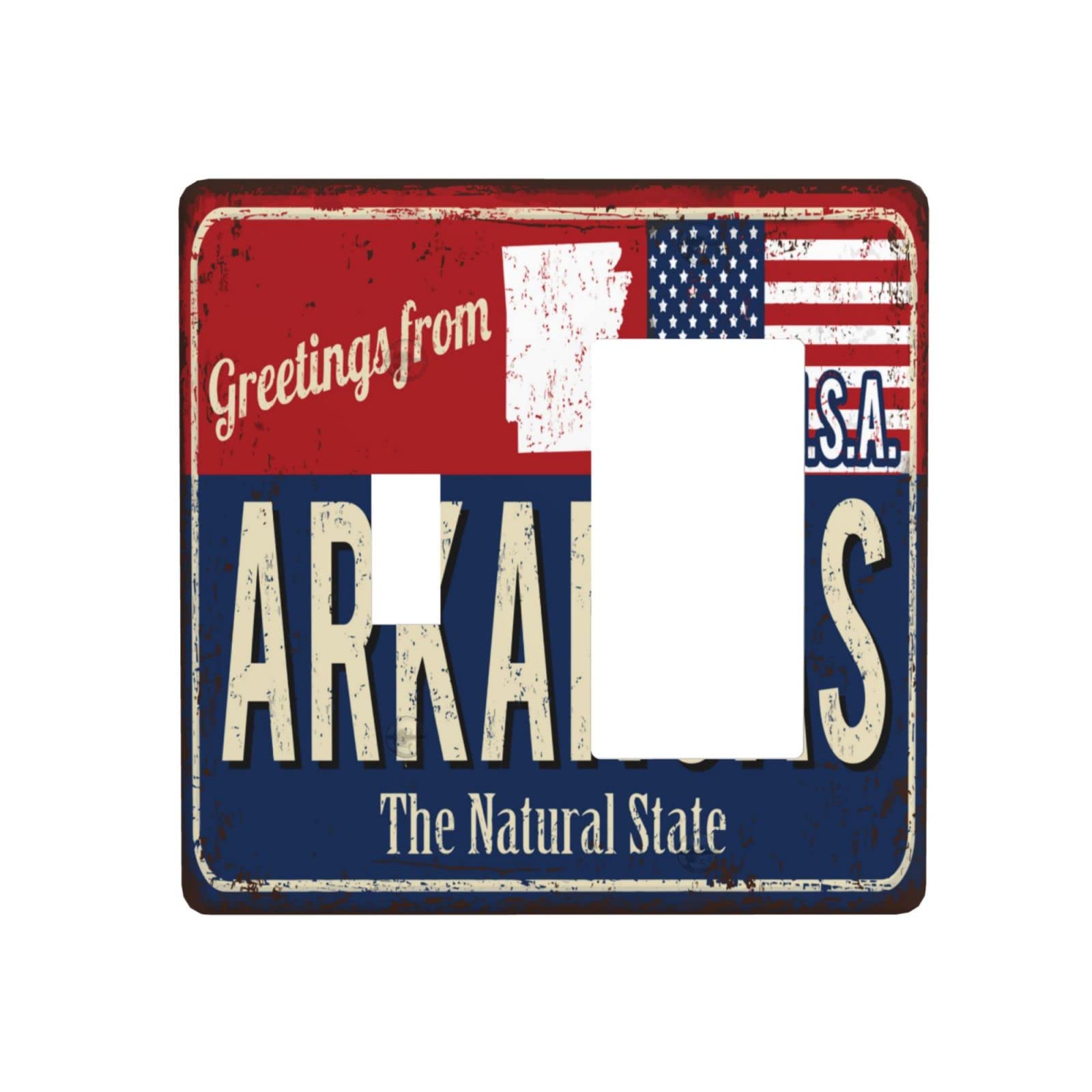 Arkansas USA State Flag Map Red & Blue Double 2 Gang Light Switch Cover - Decorative Electrical Outlet Plate for Home & Office Wall Decor | Perfect for Living Rooms, Bedrooms & Game Rooms